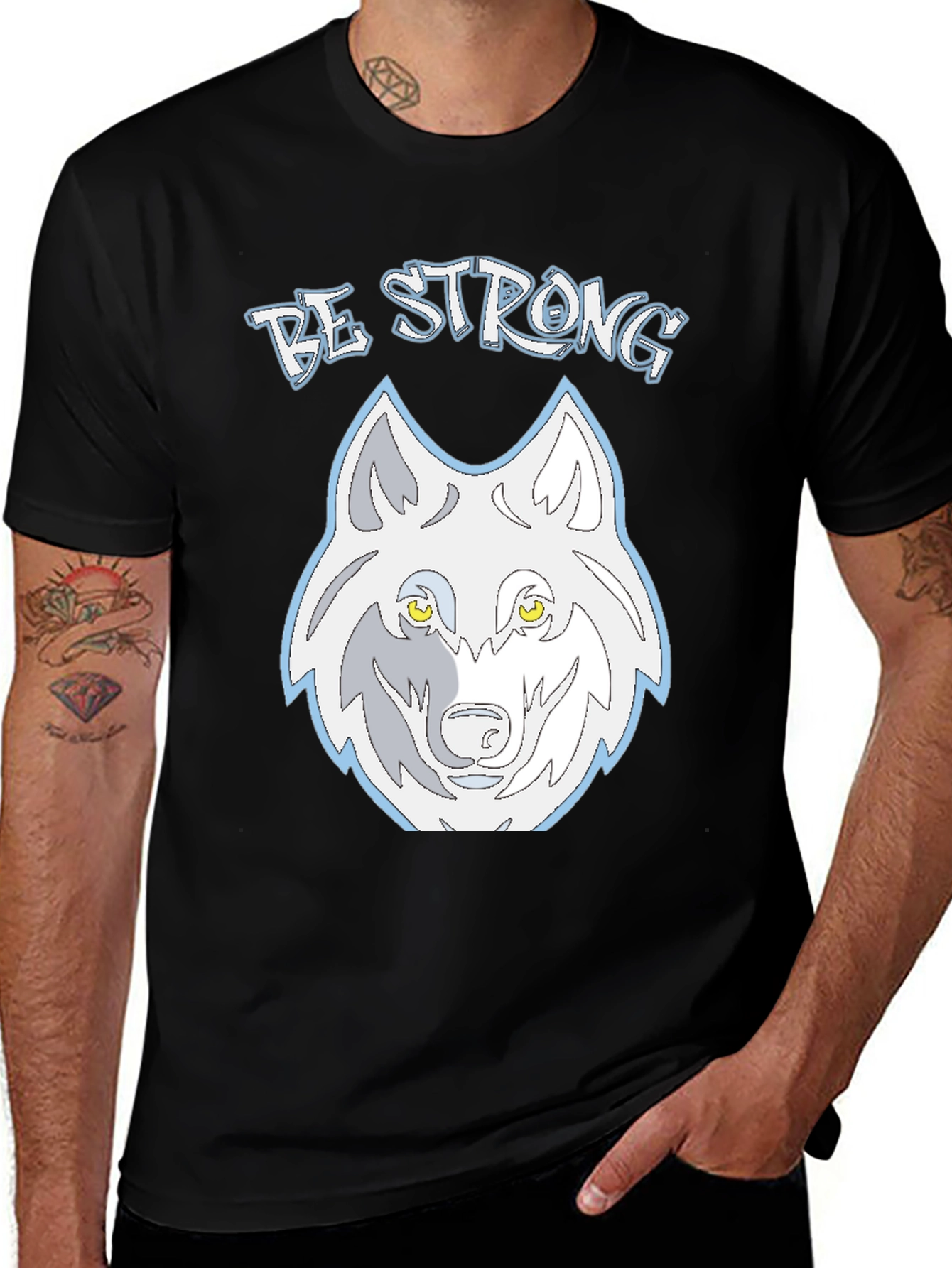 Variant 27 of Be Strong Wolf Graphic Tee - Men's Black T-Shirt