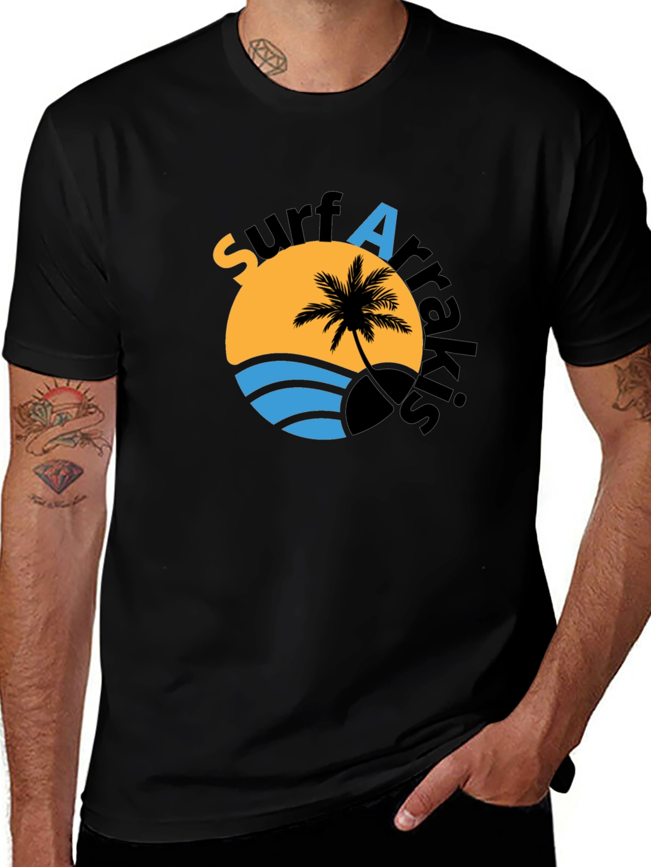Variant 30 of Surf Arrakis Black T-Shirt Palm Tree Graphic