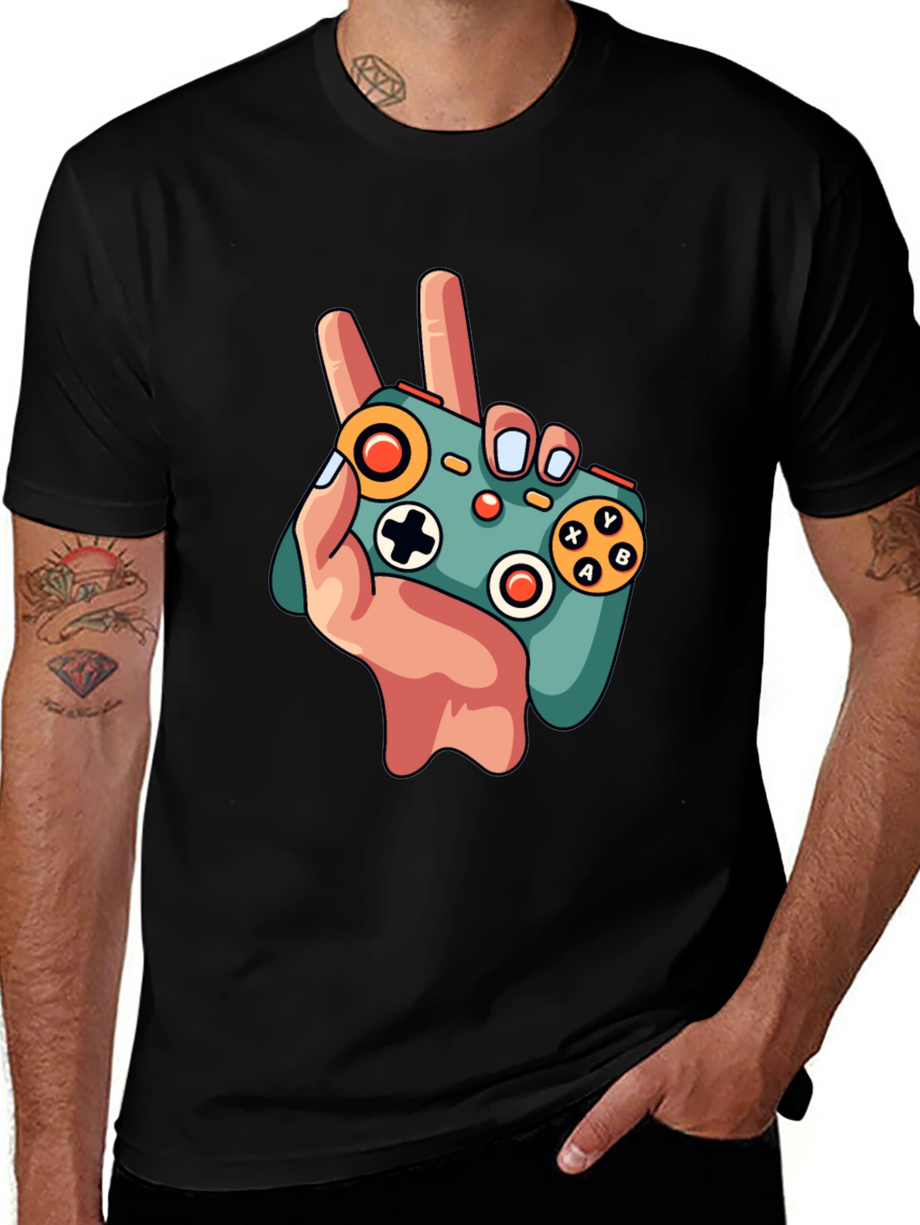Variant 14 of Gamer Peace Sign T-Shirt - Black Cotton Graphic Tee