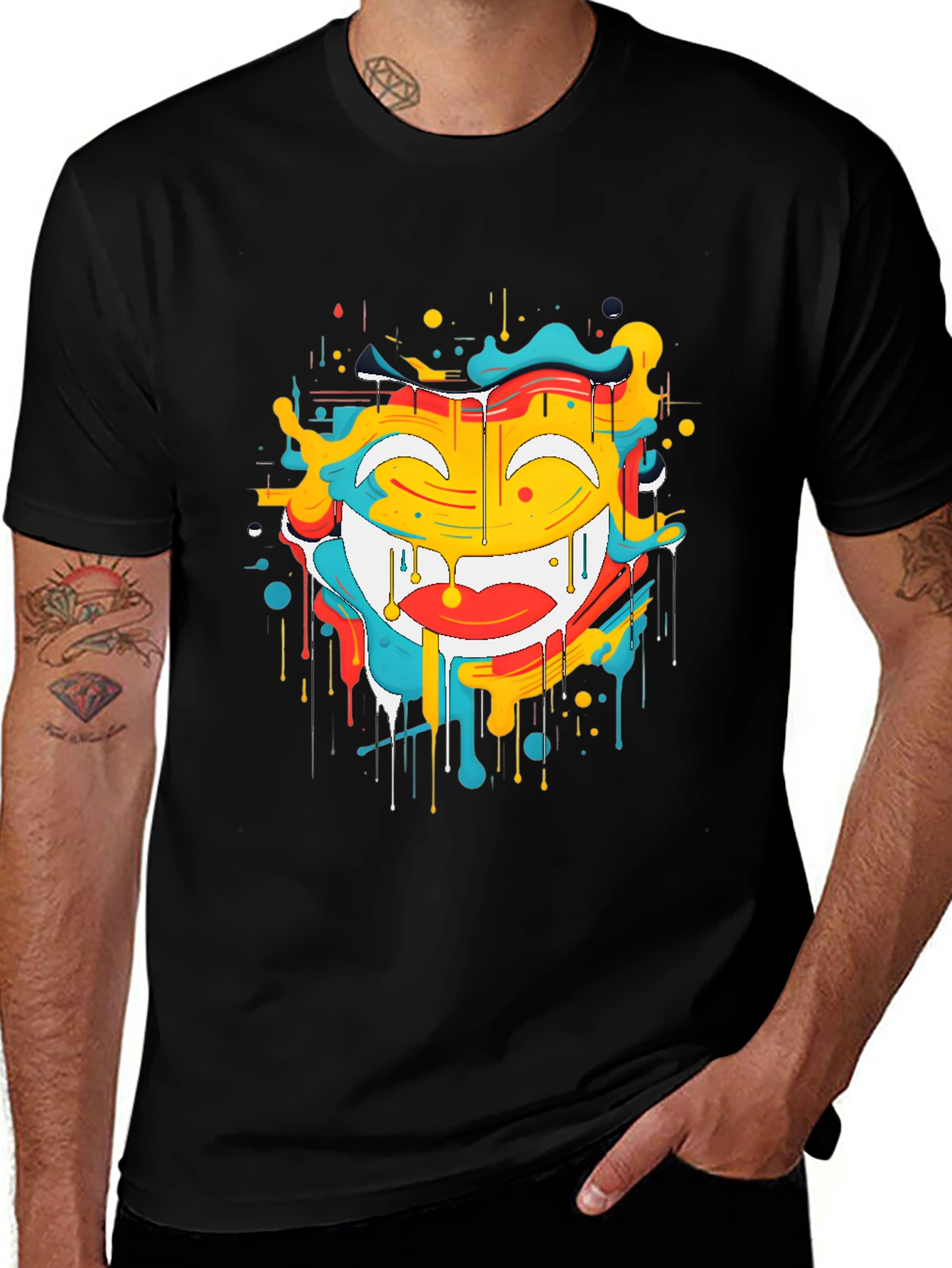 Variant 12 of Laughing Face Graphic Tee - Colorful Drip Design