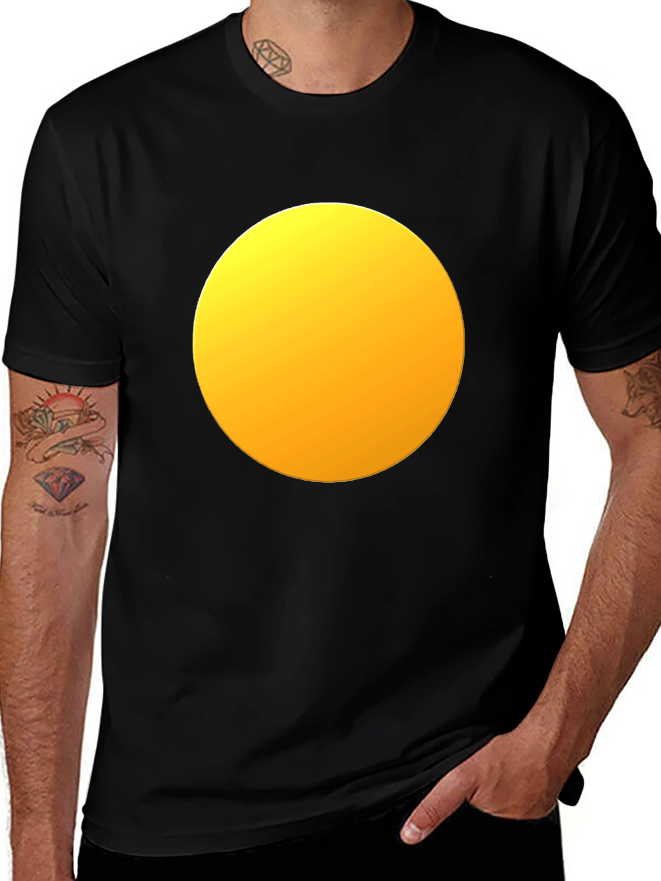 Variant 7 of Men's Black T-Shirt with Yellow Circle Design