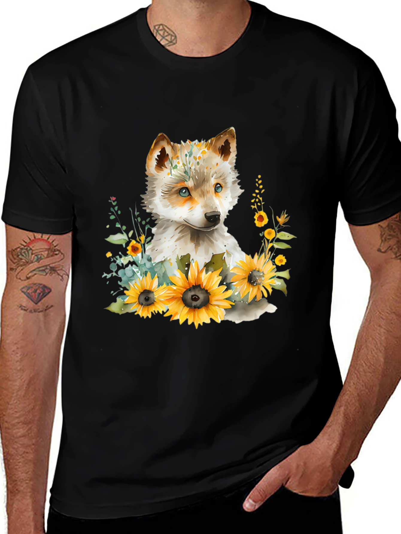 Variant 27 of Wolf & Sunflower Graphic T-Shirt - Black