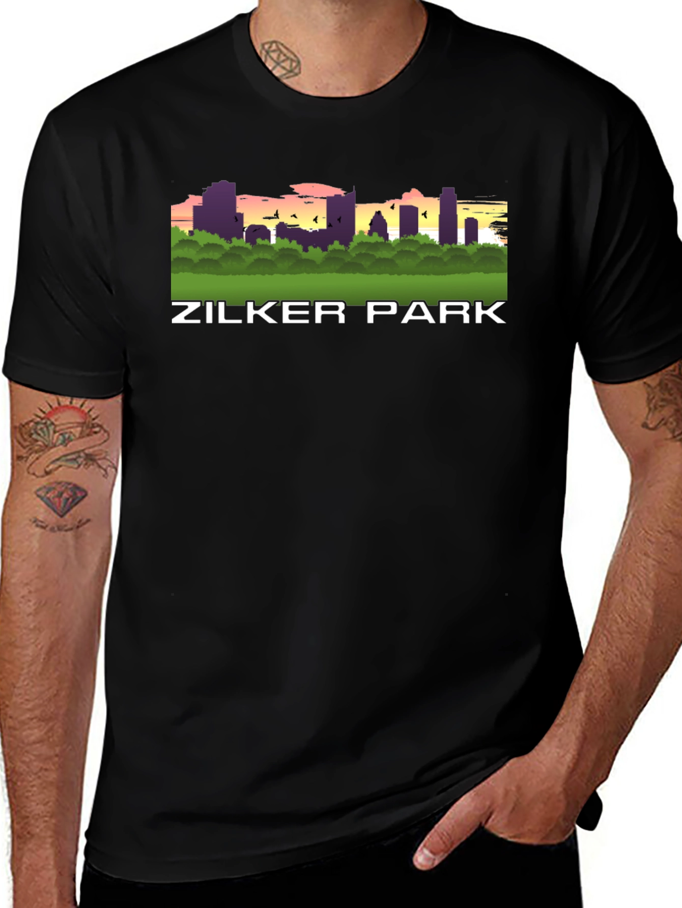 Zilker Park Black T-Shirt - City Skyline Design