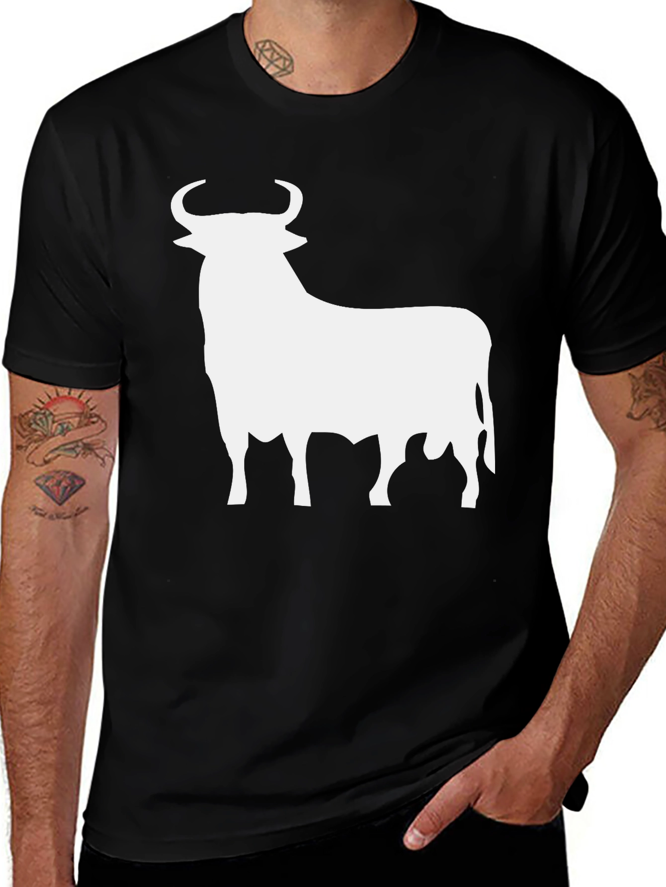 Variant 5 of Bull Silhouette Graphic Tee - Stylish Men's Black T-Shirt