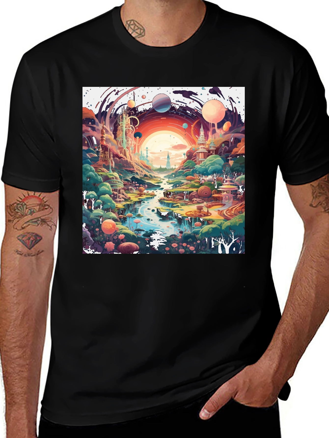 Variant 20 of Fantasy Planet Landscape Graphic Tee