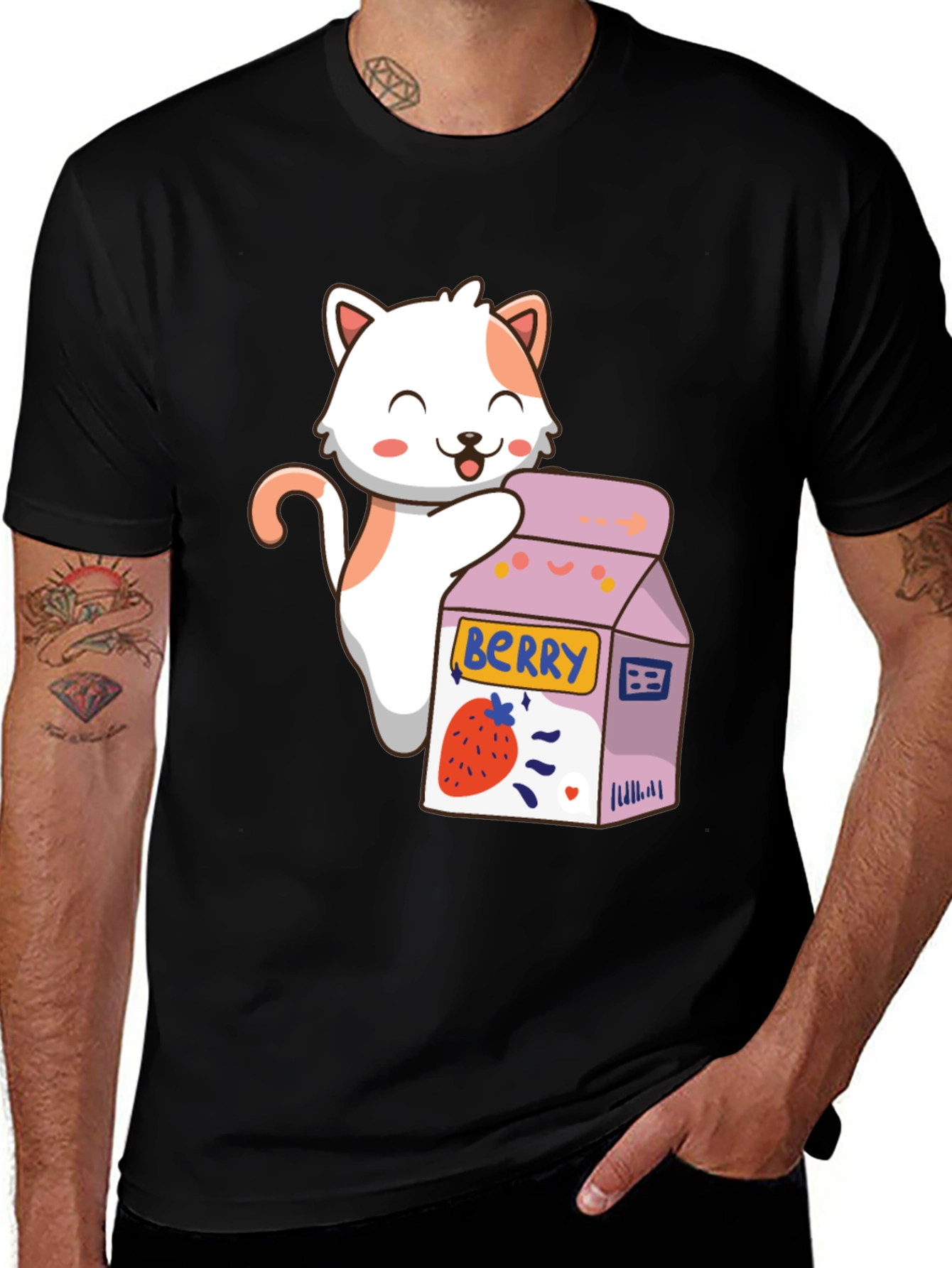 Variant 2 of Kawaii Cat & Berry Milk T-Shirt