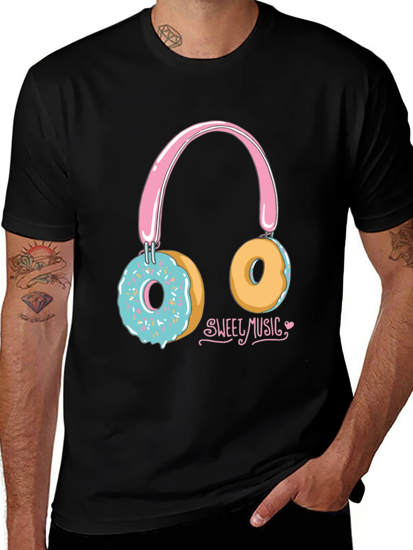 Variant 28 of Sweet Music Donut Headphone Graphic Tee - Black