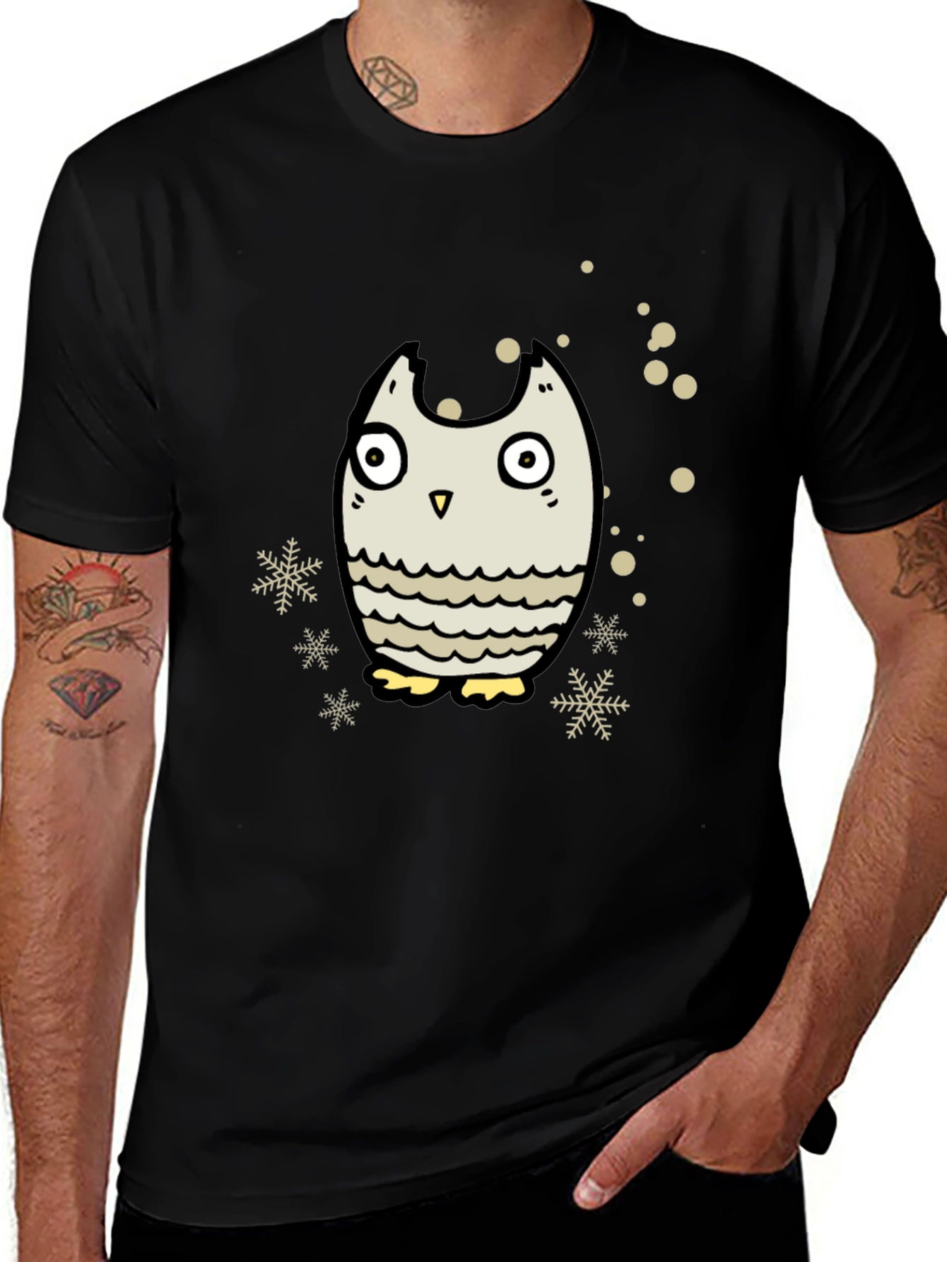 Variant 6 of Owl Graphic Black T-Shirt - Winter Holiday Design