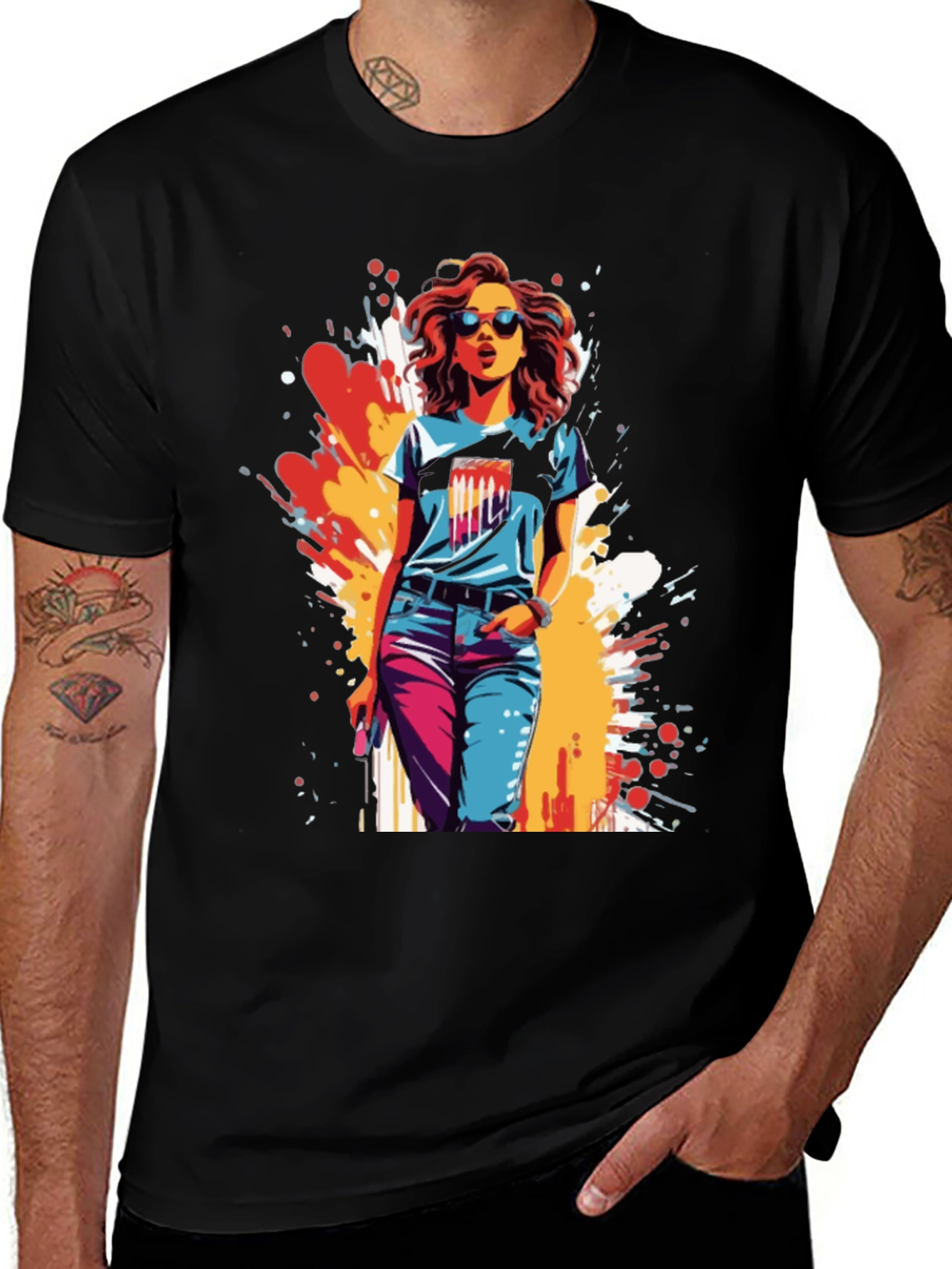 Variant 21 of Retro Pop Art Woman Graphic Tee - Black