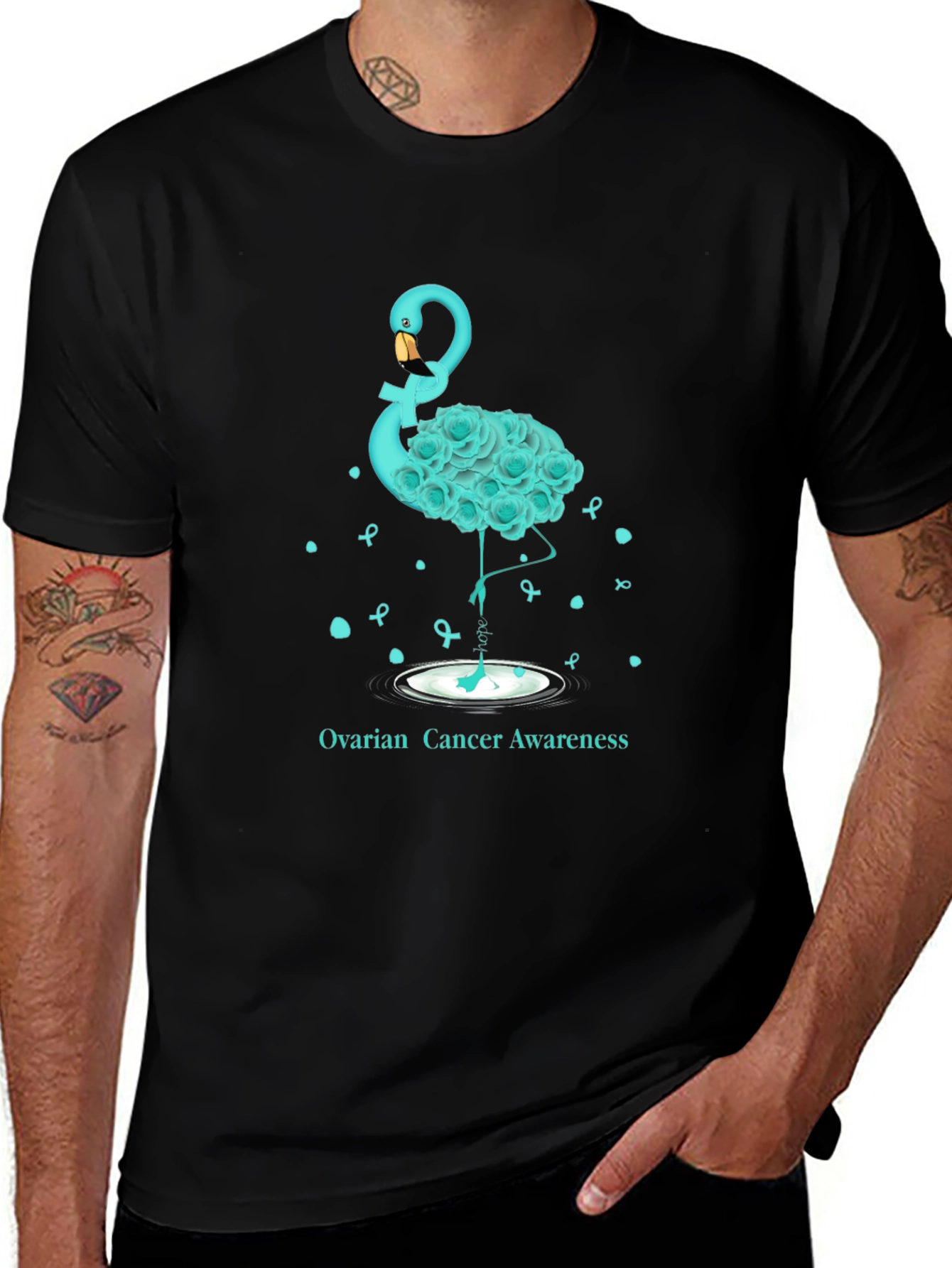 Ovarian Cancer Awareness Flamingo T-Shirt