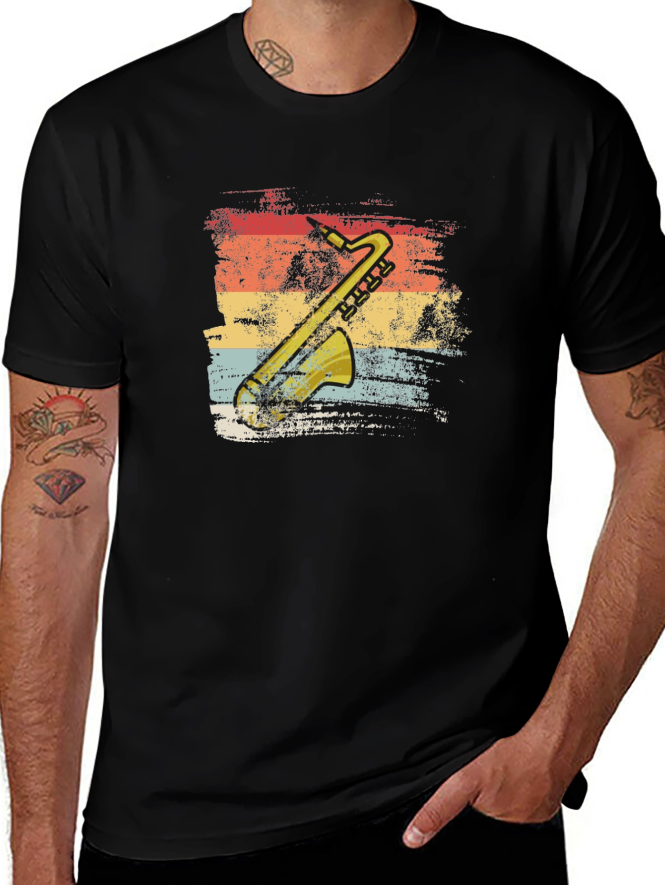 Variant 29 of Saxophone Retro Design Black T-Shirt