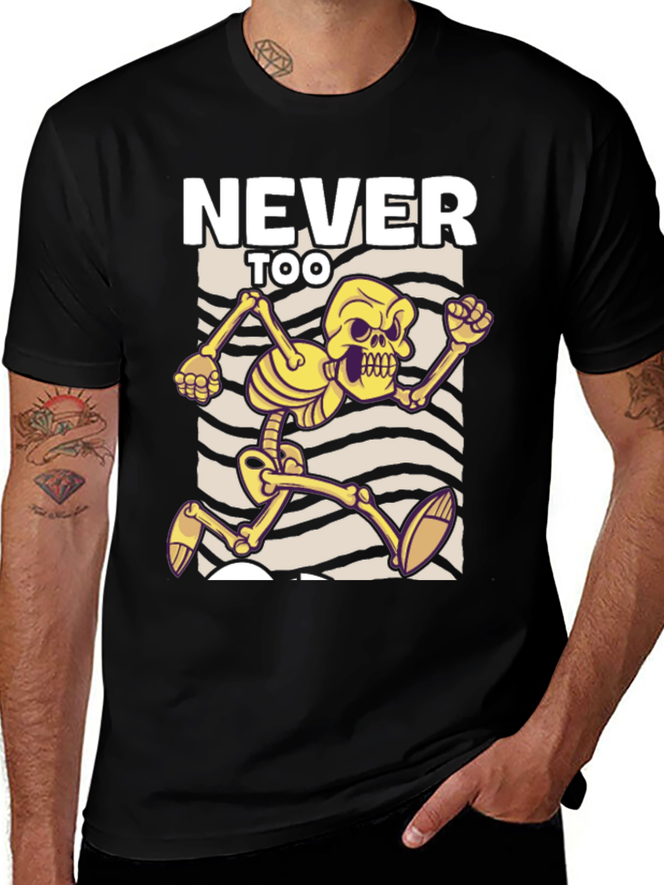 Never Too Late Skeleton Graphic Tee - Men's Black T-Shirt