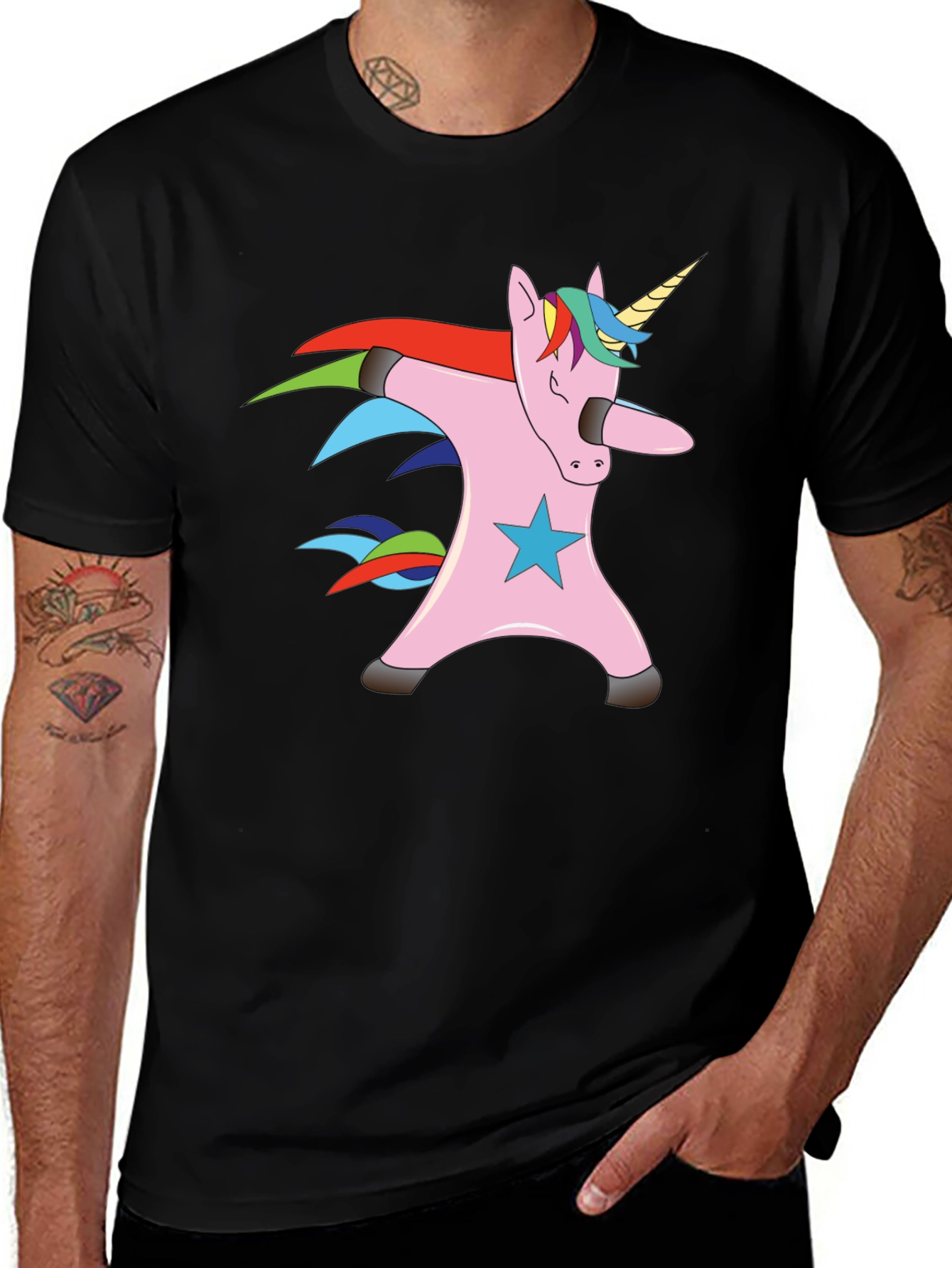 Variant 15 of Dabbing Unicorn Graphic Tee - Black Cotton T-Shirt