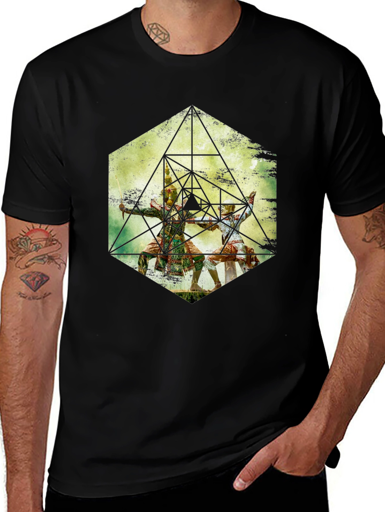 Variant 16 of Geometric Dancers Graphic Tee - Black Cotton Comfort