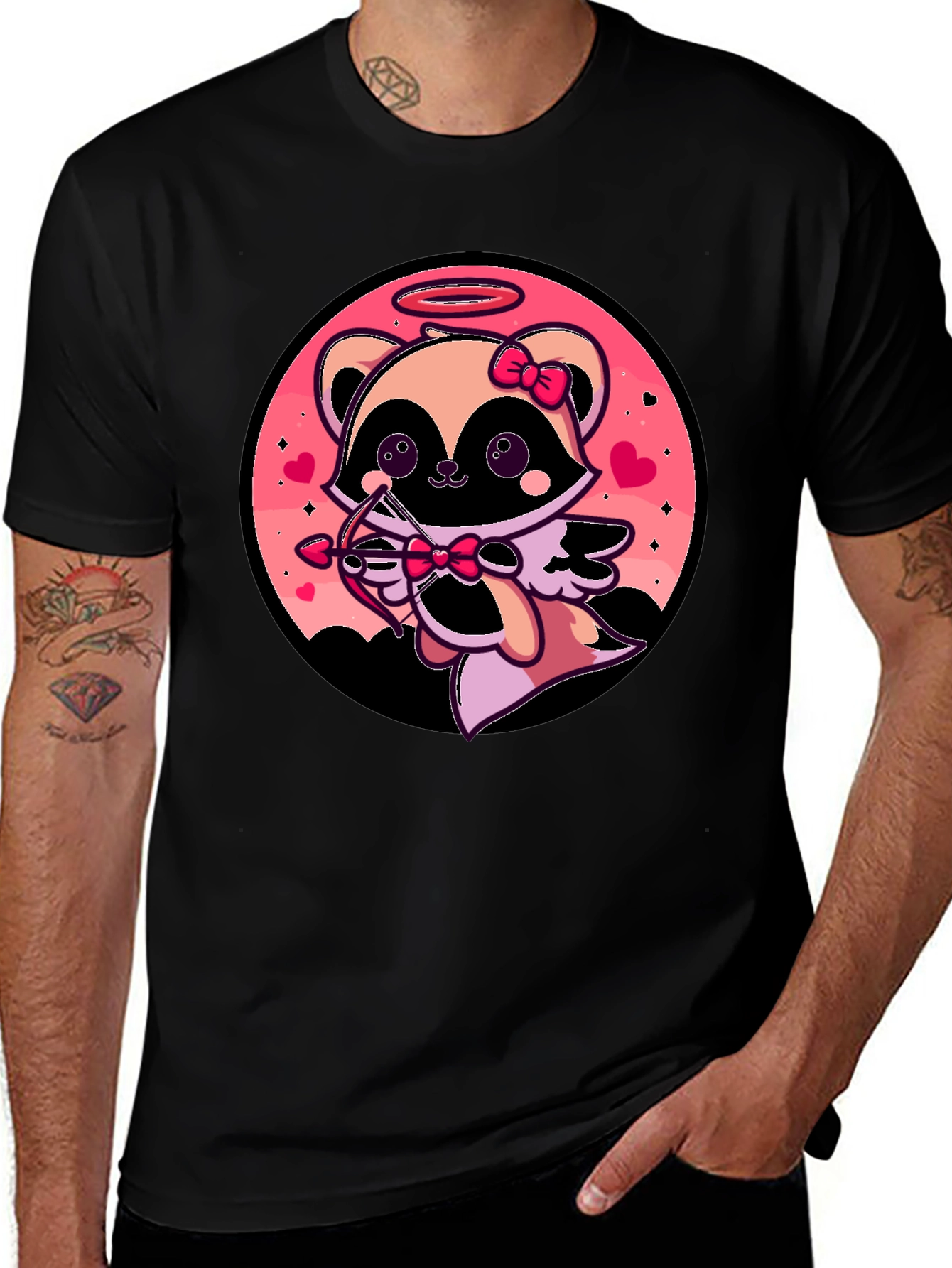 Cupid Raccoon Graphic T-Shirt - Valentine's Day
