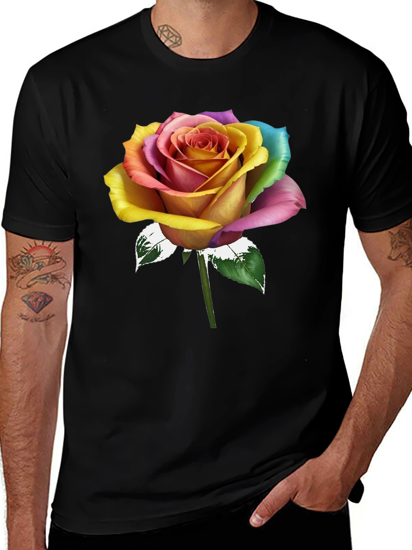Variant 22 of Rainbow Rose Graphic Tee - Stylish Men's T-Shirt