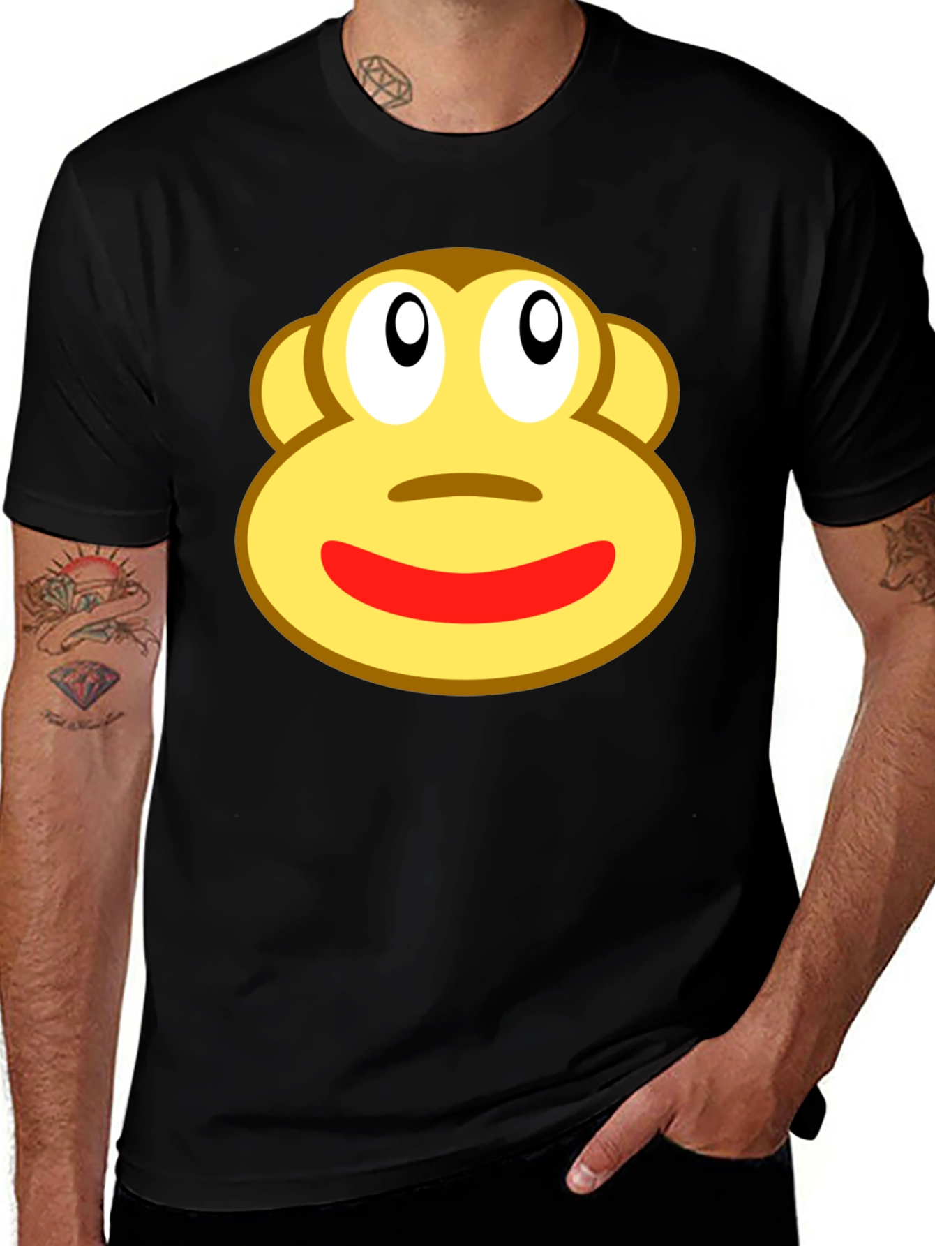 Variant 17 of Funny Sock Monkey Face Graphic Black T-Shirt
