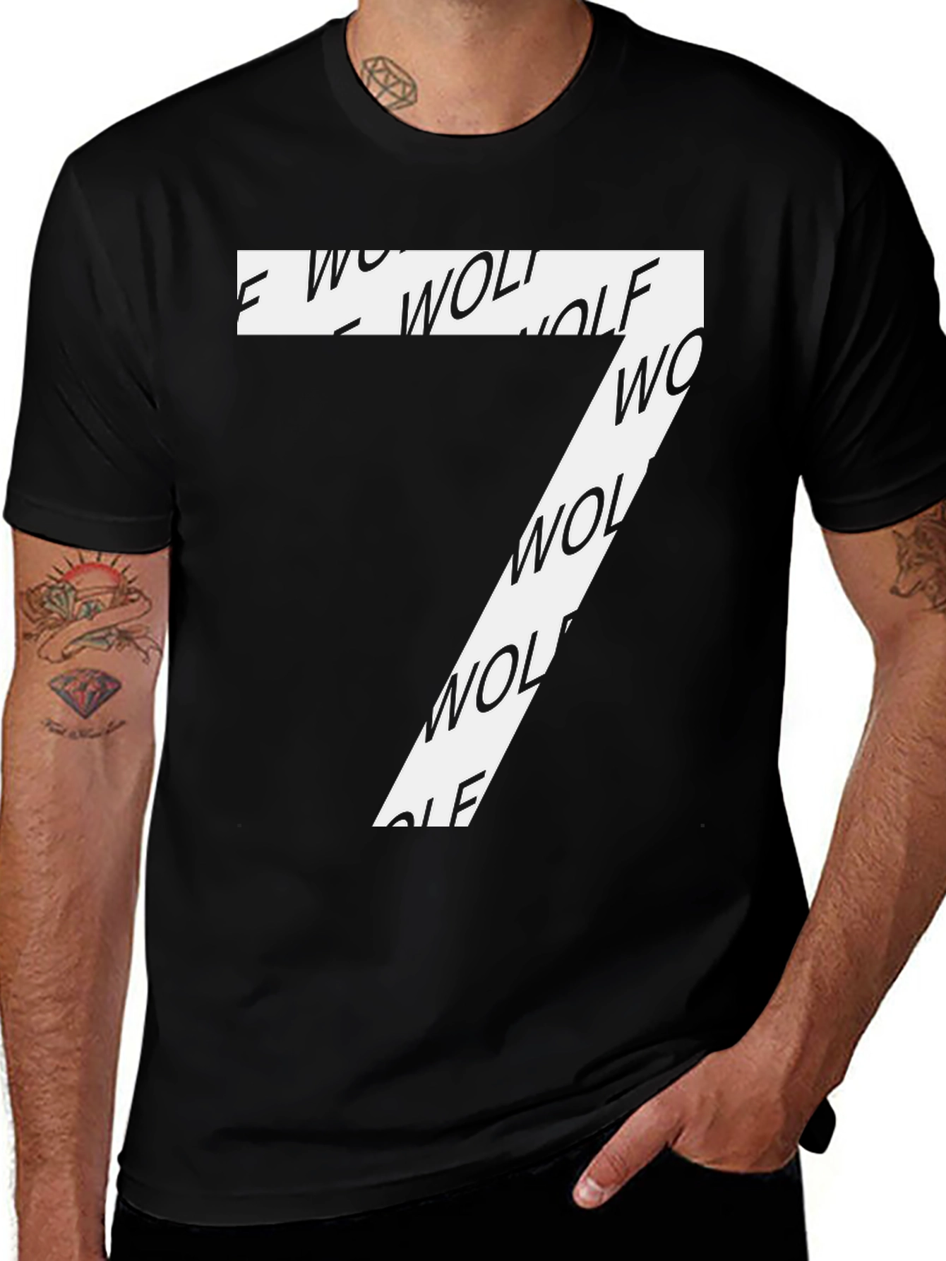 Variant 5 of Wolf Number 7 Graphic Tee - Black Cotton T-Shirt