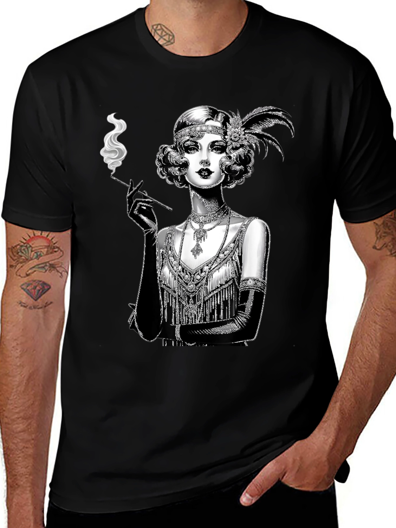 Variant 29 of Roaring 20s Flapper Graphic Tee - Black