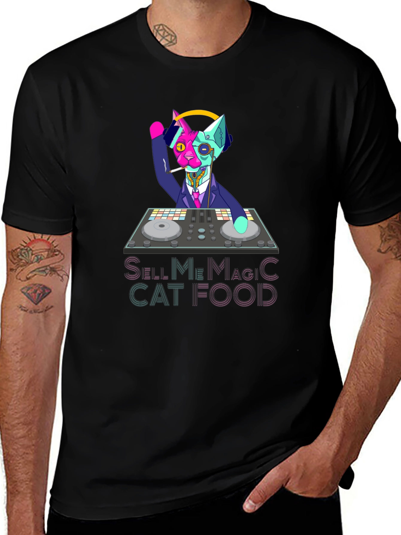 DJ Cat T-Shirt - Sell Me Magic Cat Food Graphic Tee