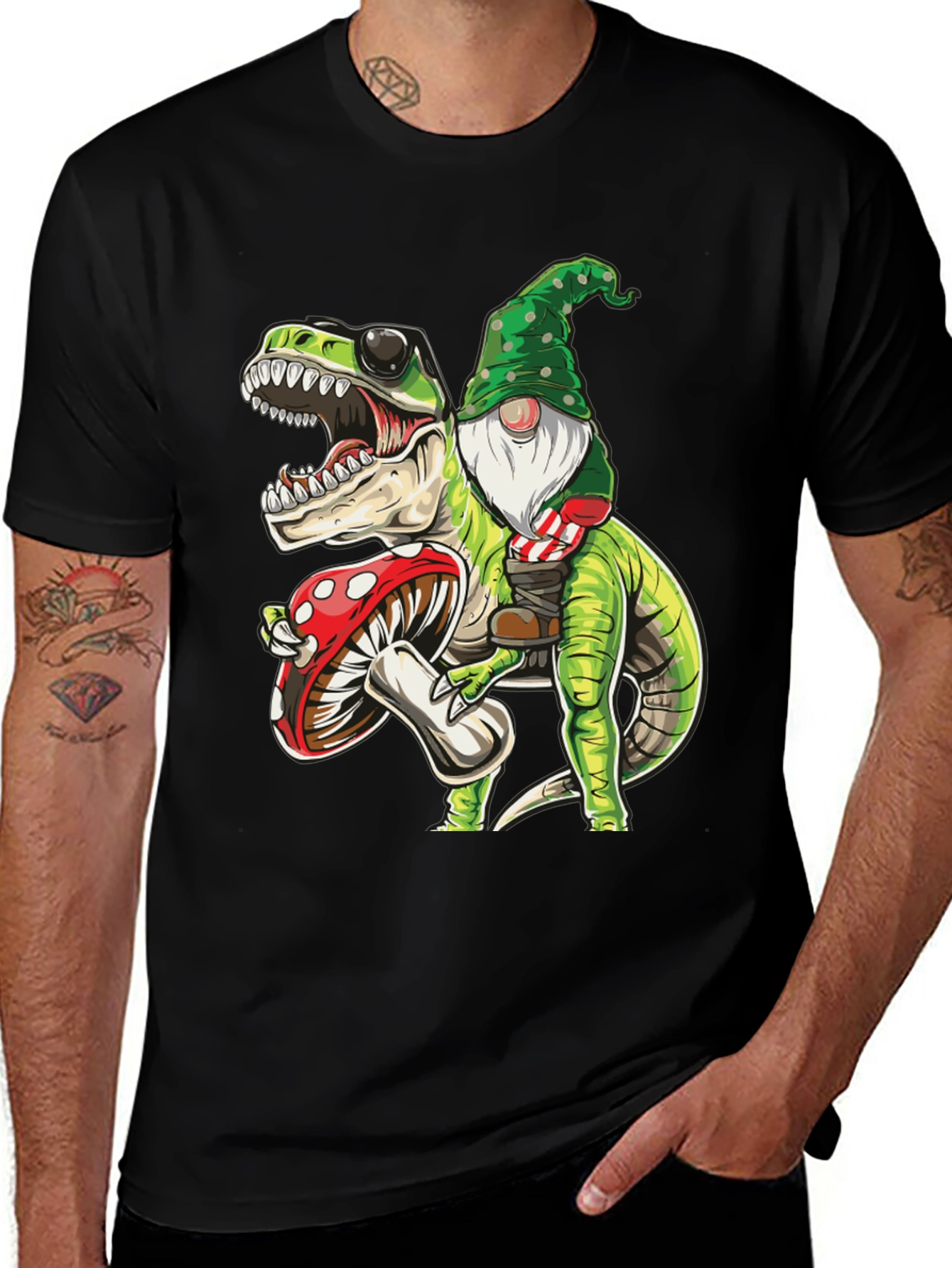 Variant 24 of Gnome Riding T-Rex Graphic Tee - Fun Novelty Shirt