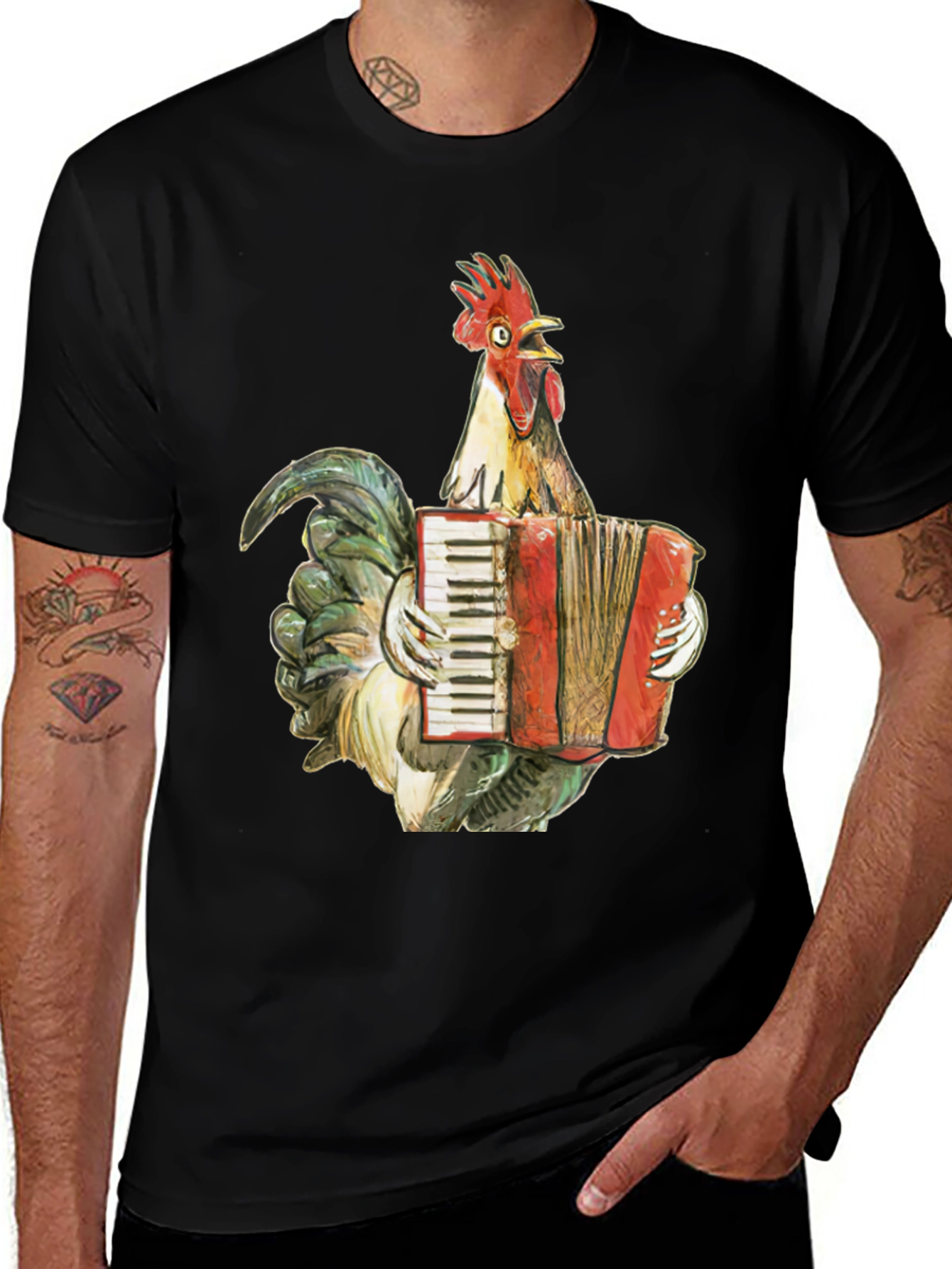 Variant 4 of Funny Rooster Accordion T-Shirt - Novelty Tee