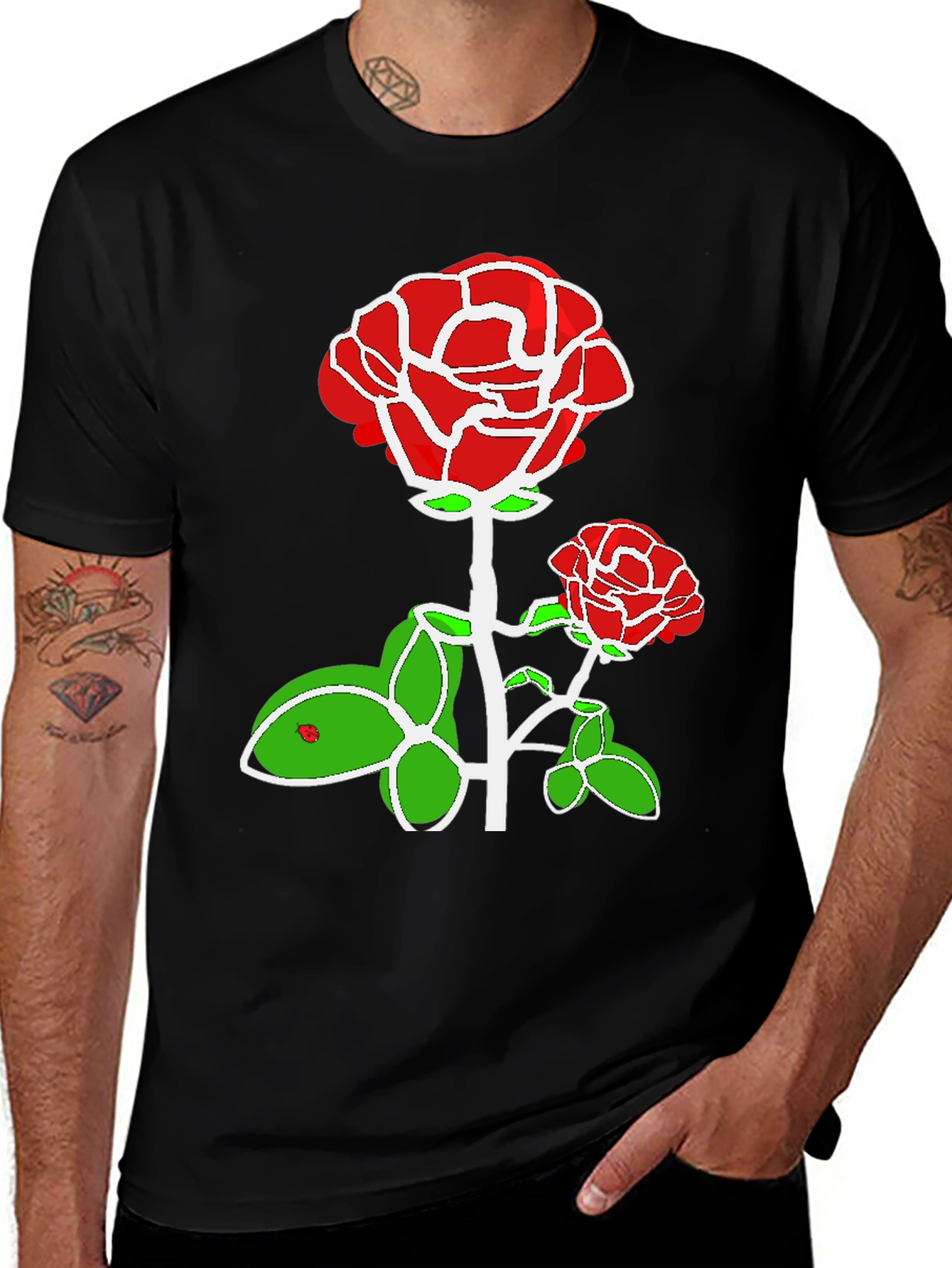 Variant 24 of Red Rose Graphic Print Black T-Shirt