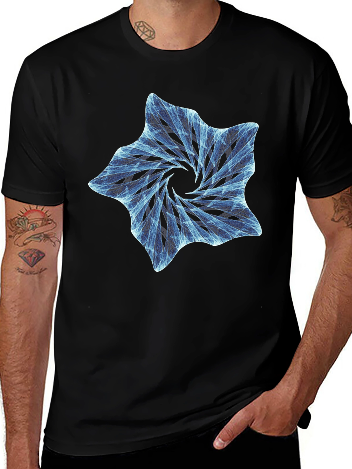 Variant 29 of Abstract Blue Swirl Graphic Black T-Shirt