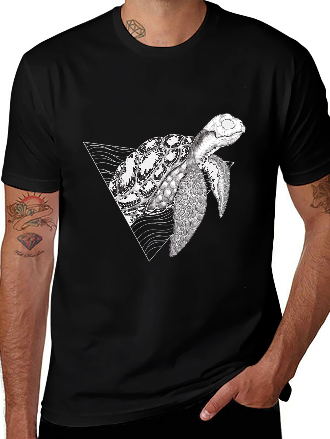 Black Geometric Turtle Black T-Shirt main image