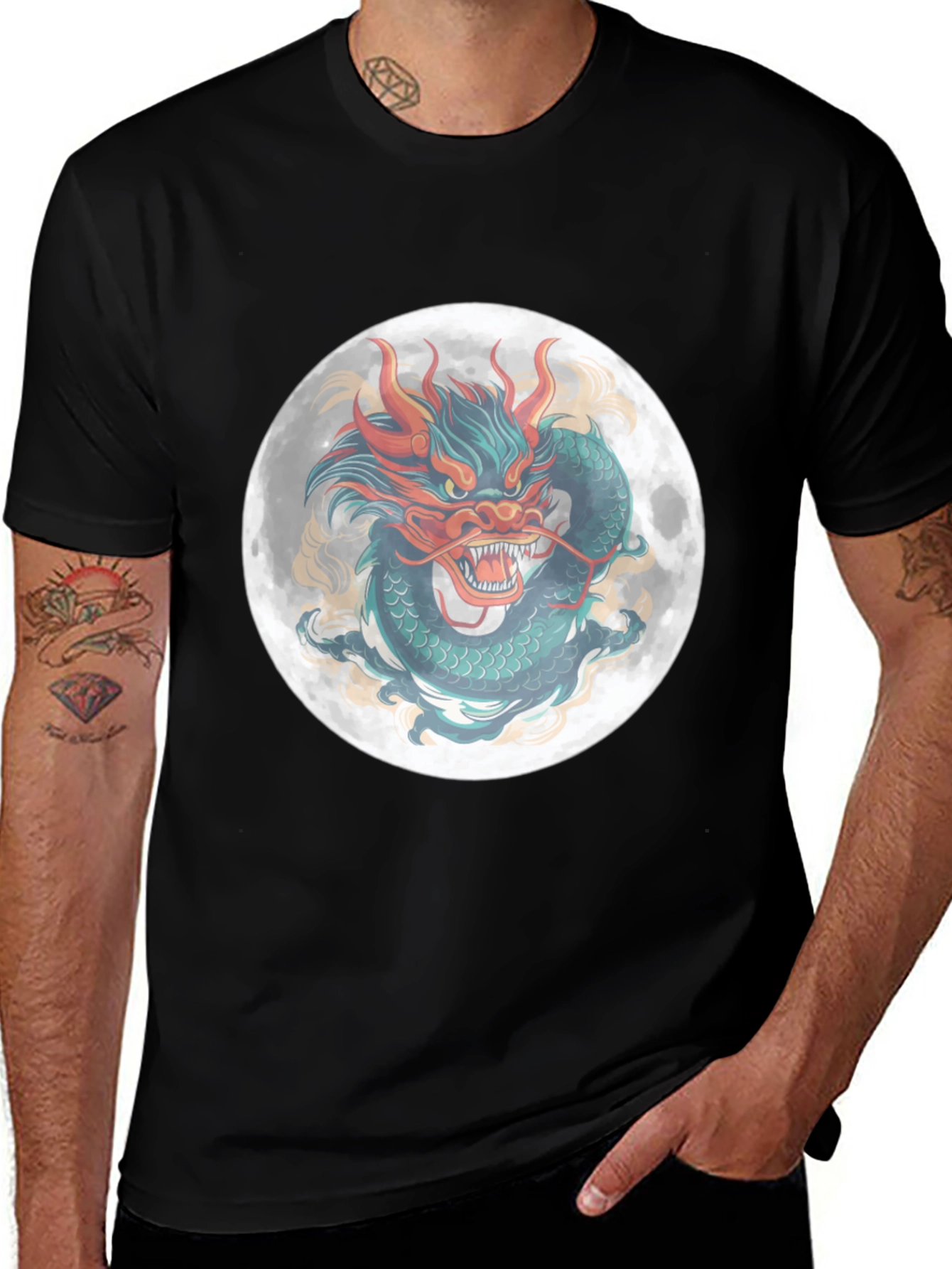 Variant 26 of Dragon Moon Graphic Tee - Men's Black T-Shirt