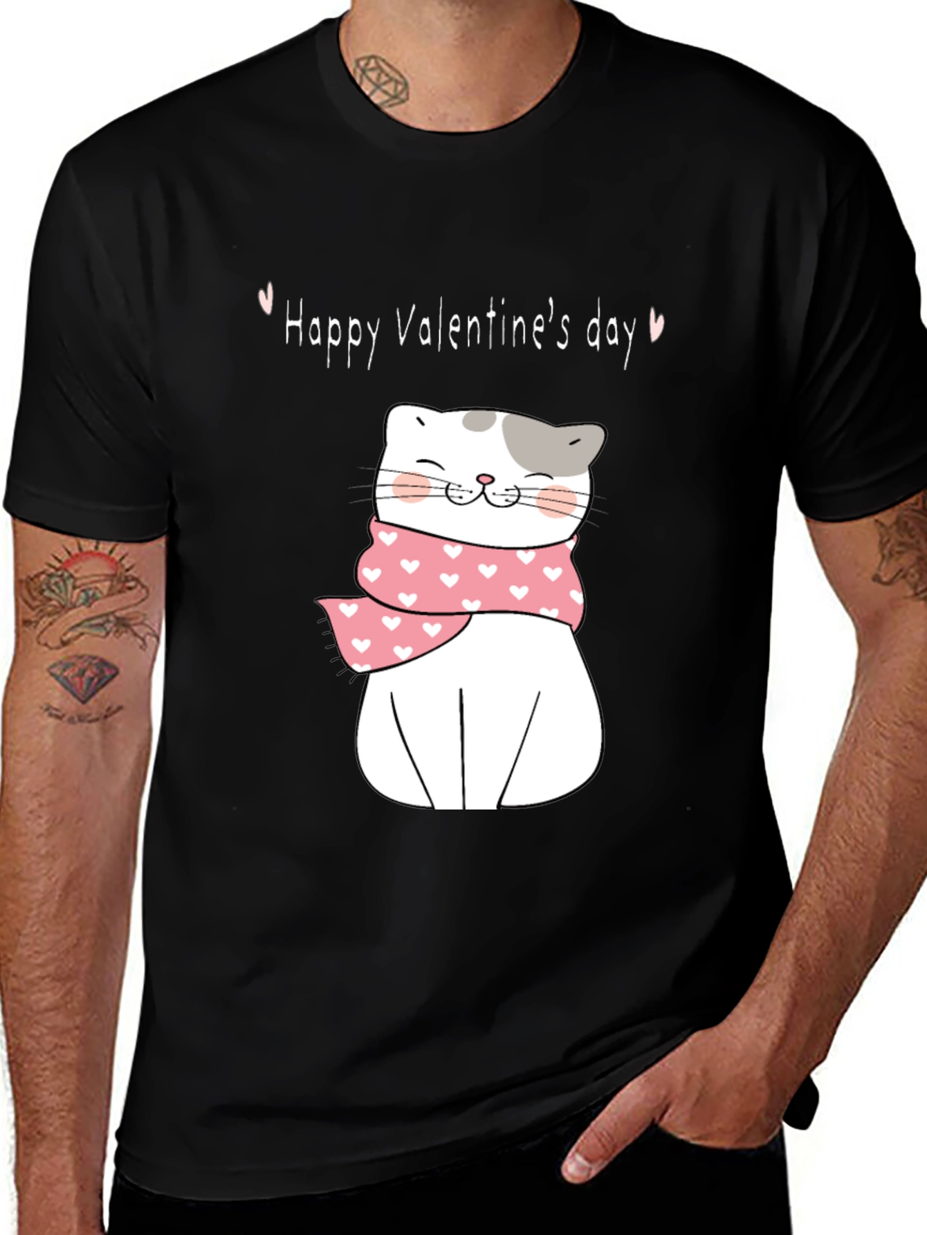 Valentine's Day Cat T-Shirt - Cute Kitten with Scarf