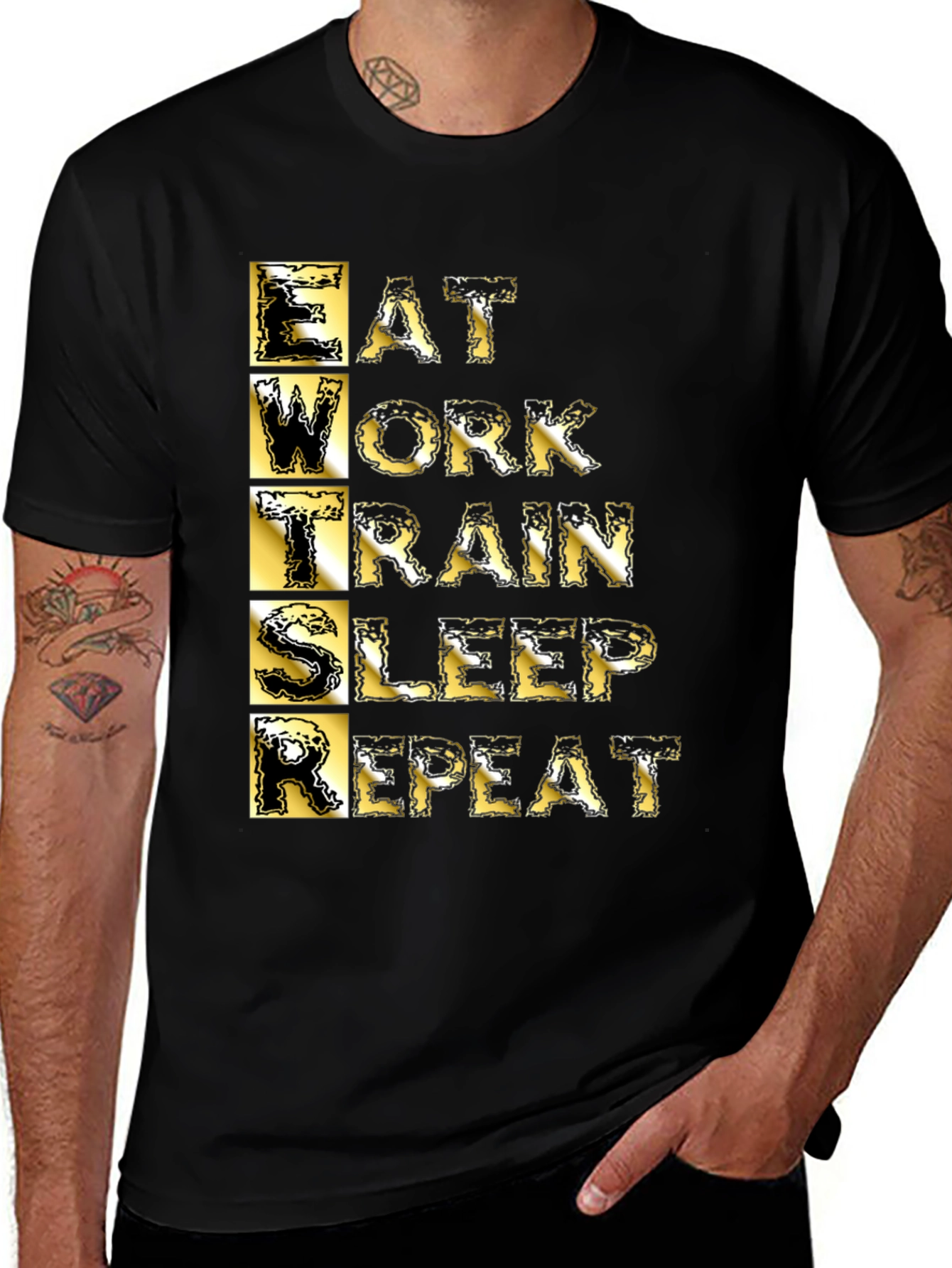 Variant 18 of Eat Work Train Sleep Repeat Black Graphic T-Shirt