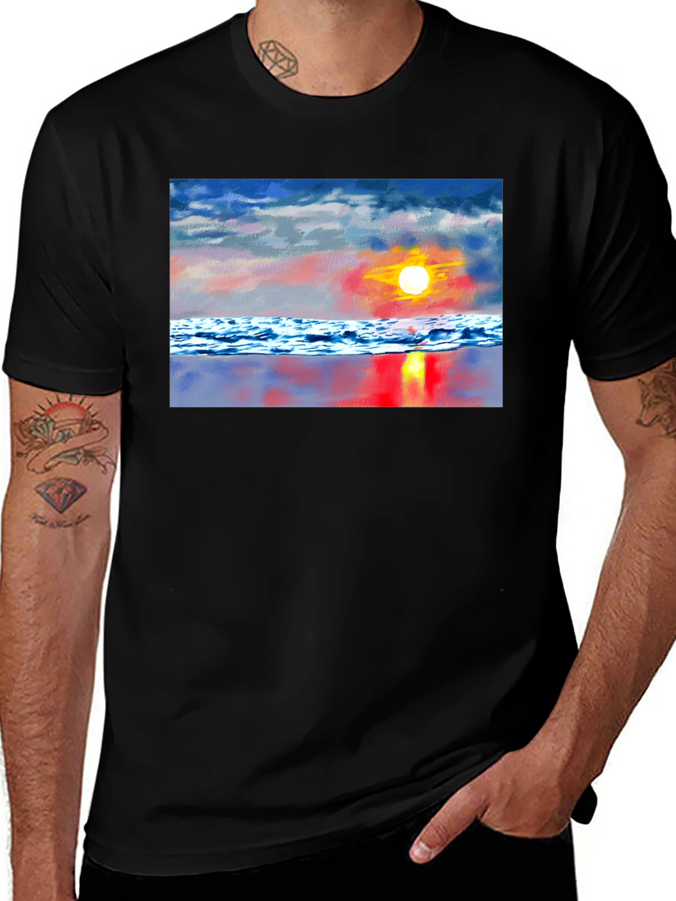 Variant 27 of Sunset Beach Graphic Tee - Black Cotton T-Shirt