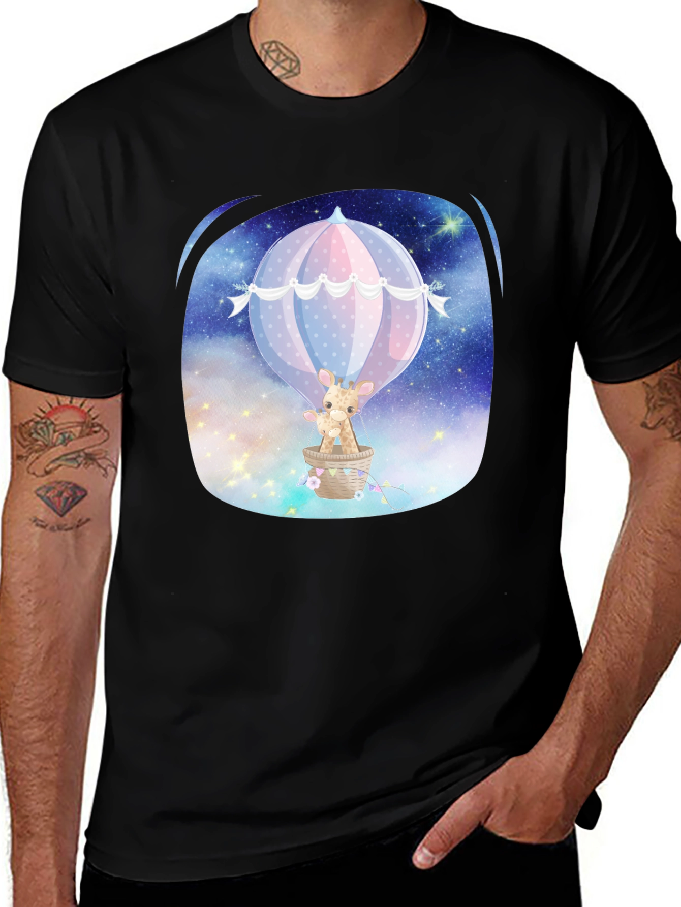 Variant 14 of Giraffe Hot Air Balloon Graphic T-Shirt