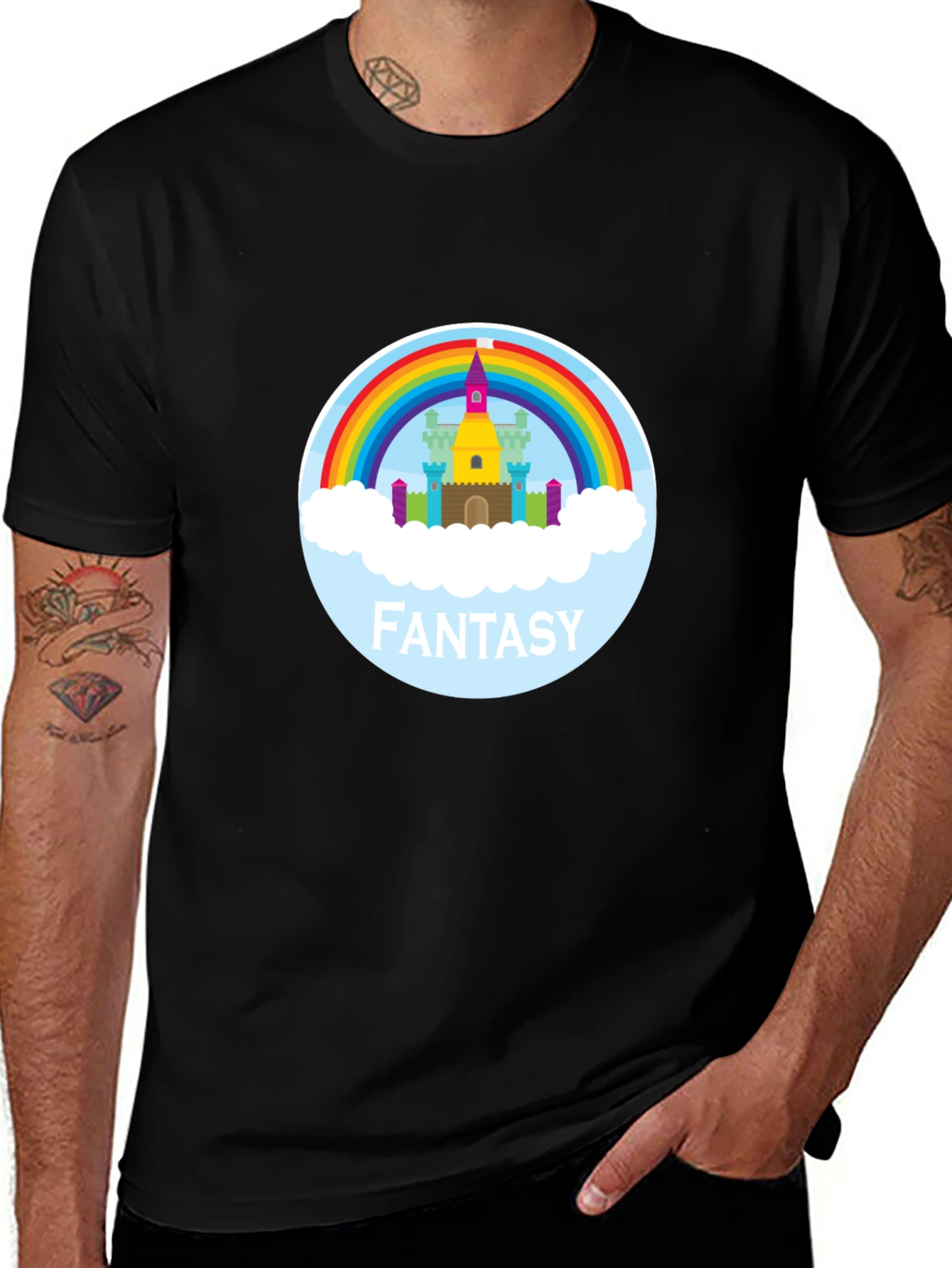 Variant 29 of Fantasy Castle Rainbow Graphic Tee - Unisex