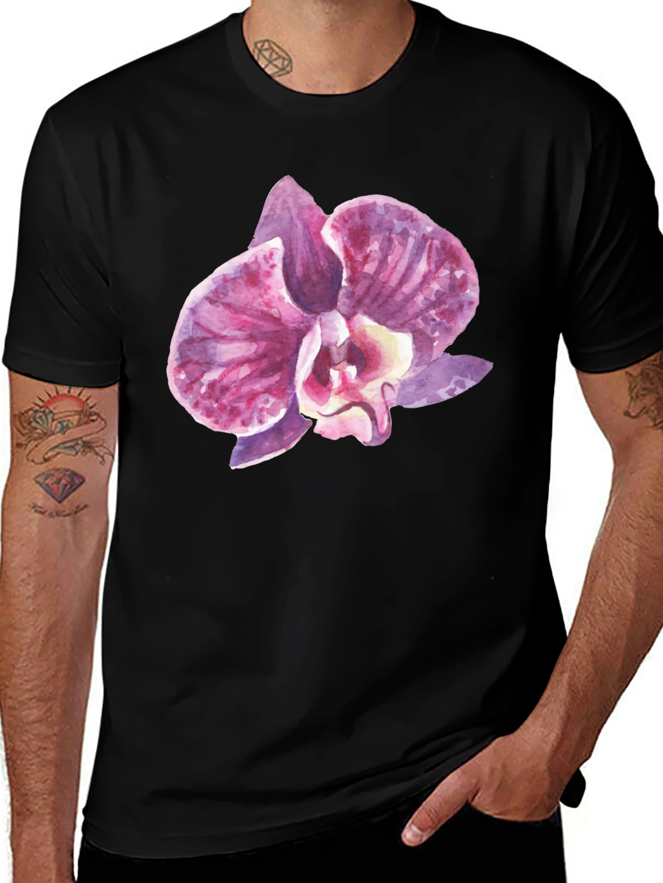 Variant 30 of Orchid Flower Graphic Tee - Black T-Shirt