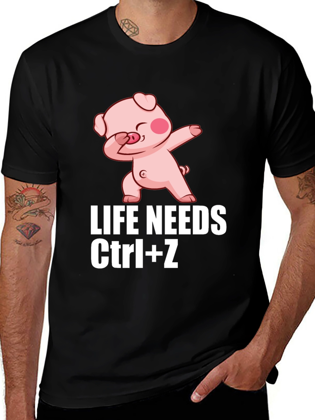 Variant 5 of Life Needs Ctrl+Z Pig Dab Graphic Tee