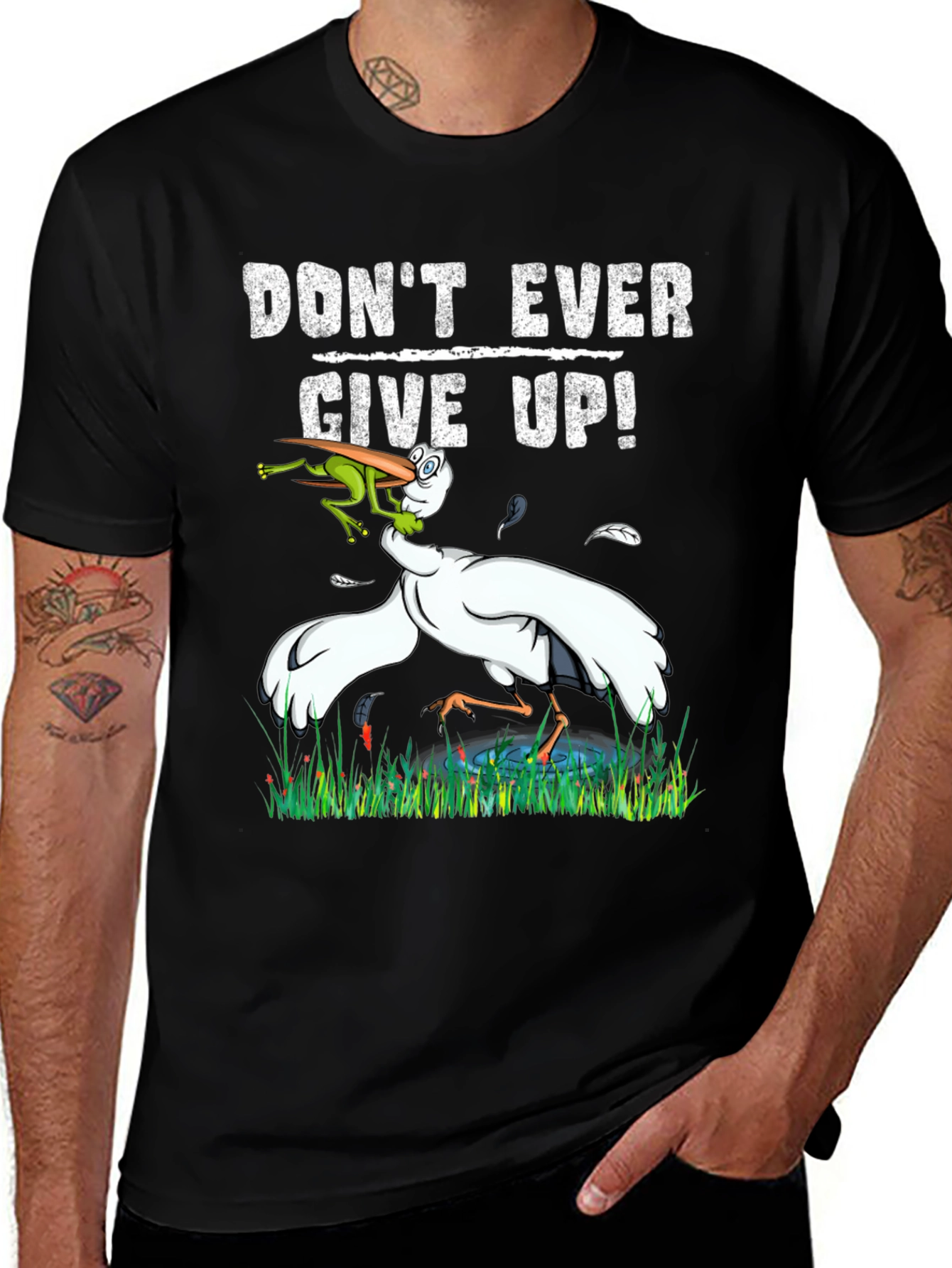 Variant 5 of Don't Ever Give Up! Stork & Frog Graphic Tee