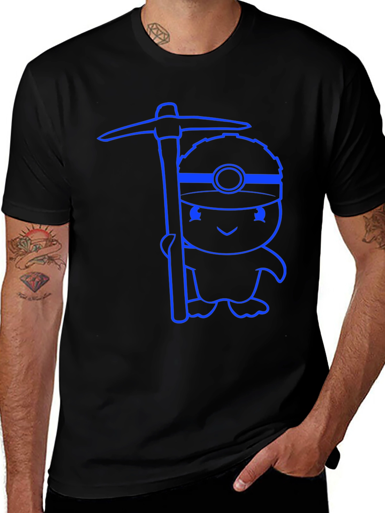 Variant 17 of Cartoon Miner Graphic T-Shirt - Black