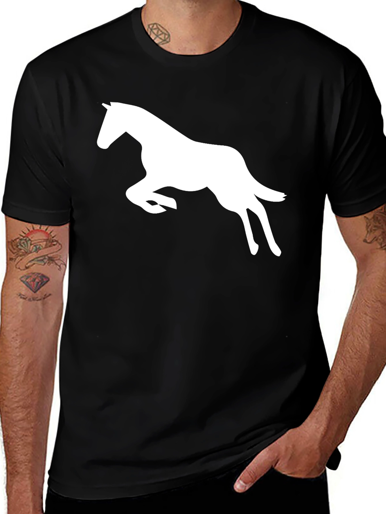 Variant 30 of Black T-Shirt with White Horse Graphic