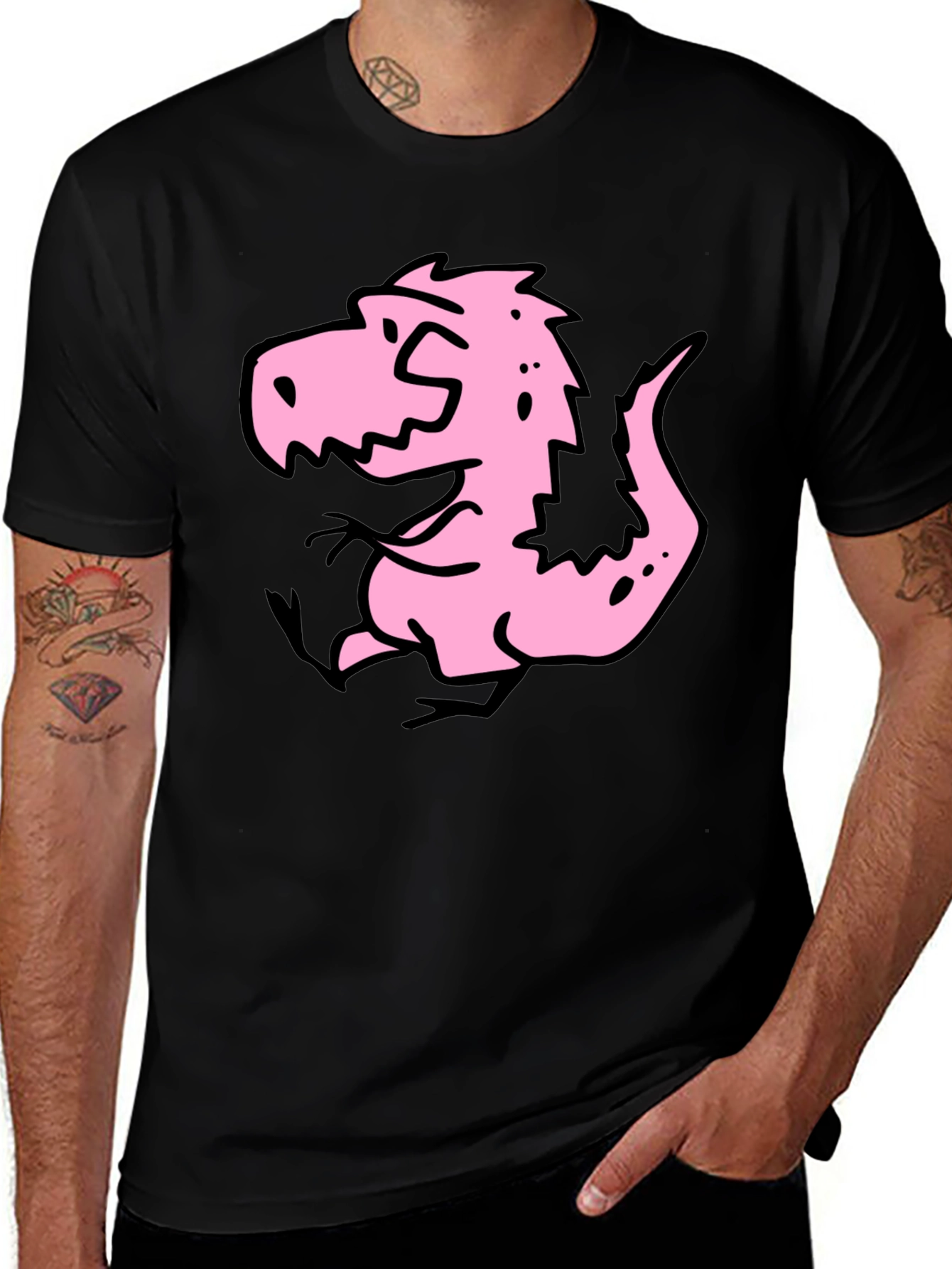 Variant 24 of Cartoon Dino Graphic Tee - Black Cotton Shirt