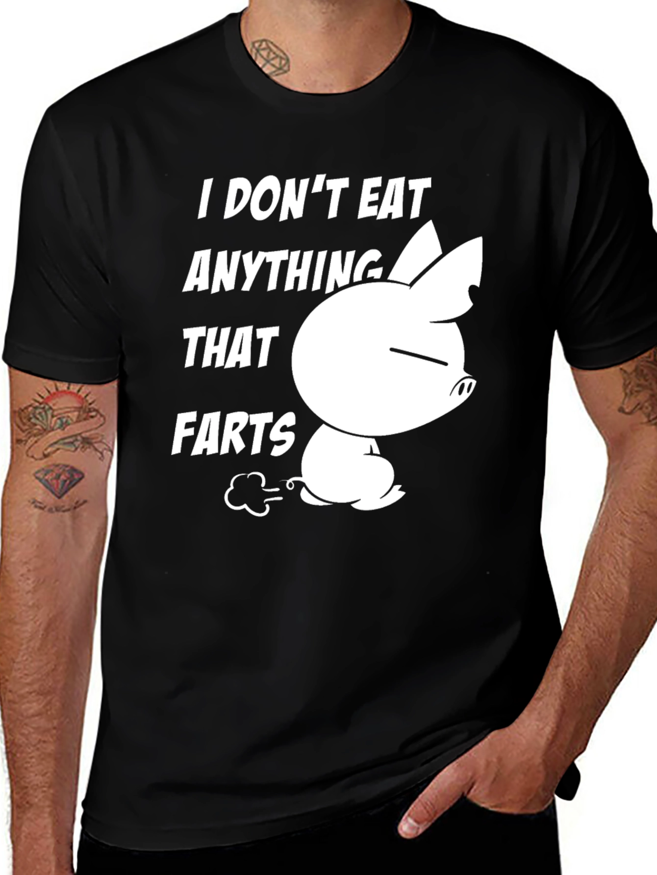 Variant 27 of Funny Vegan 'I Don't Eat Anything That Farts' T-Shirt