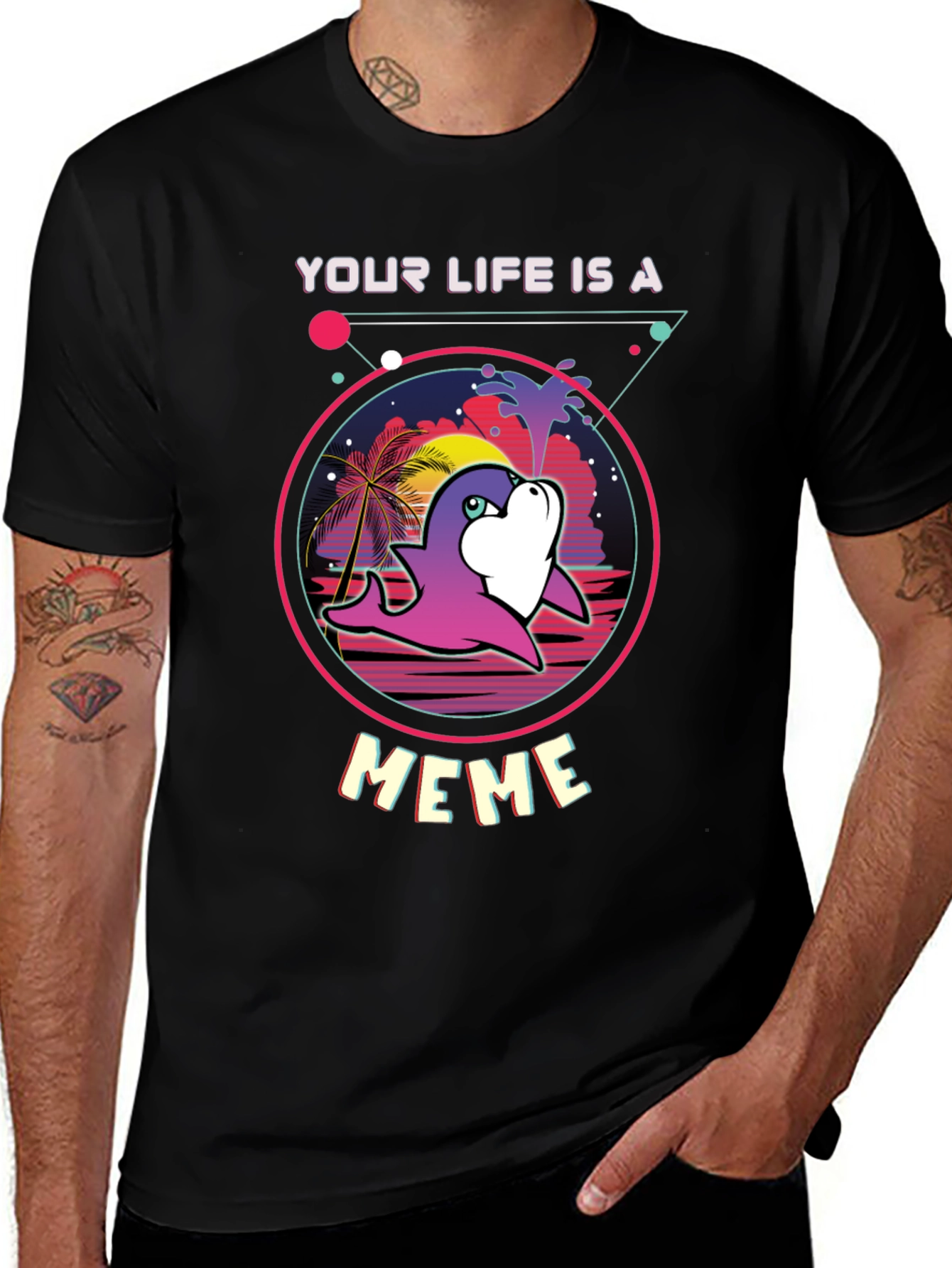 Variant 15 of Your Life Is A Meme Black T-Shirt, Funny Dolphin Design