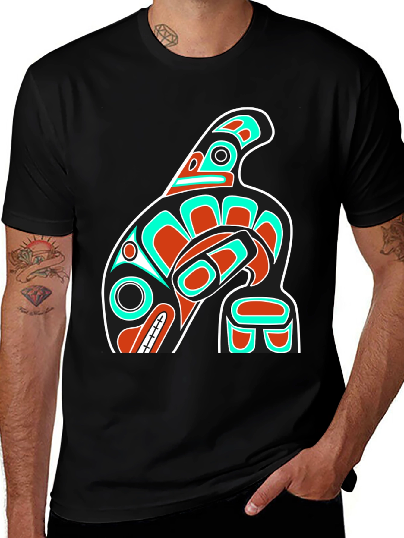 Variant 27 of Unique Black T-Shirt with Orca Totem Design