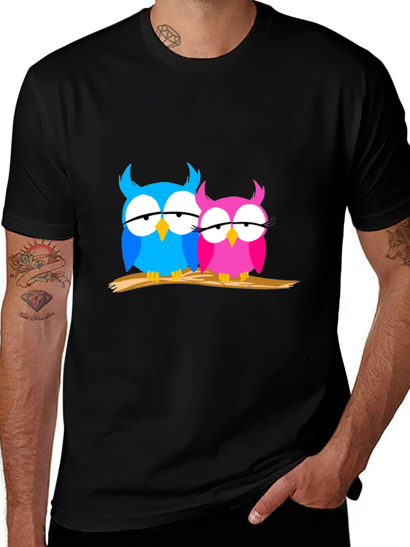 Variant 25 of Owl Couple Graphic Tee - Men's Black T-Shirt