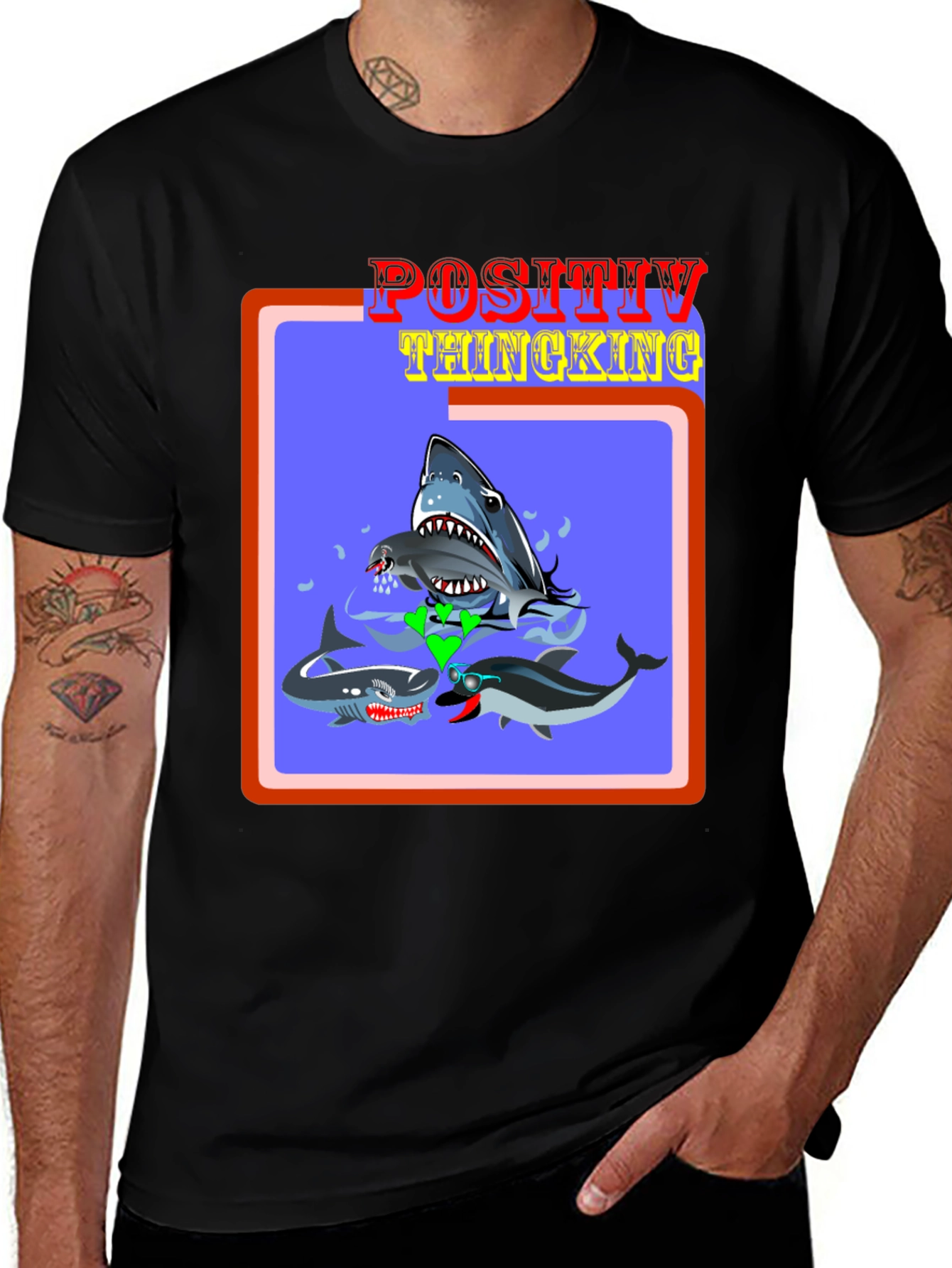 Variant 8 of Positive Thinking Shark & Dolphin Graphic Tee