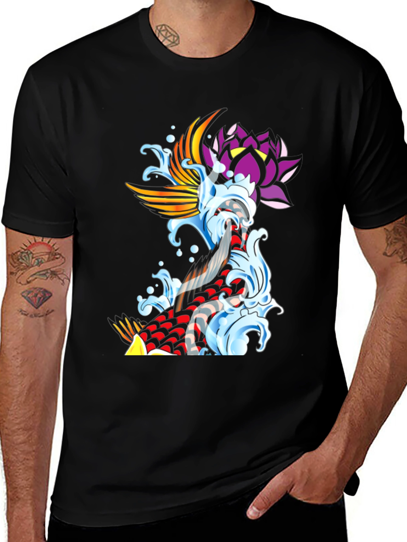 Variant 12 of Koi Fish & Lotus Black Graphic Tee
