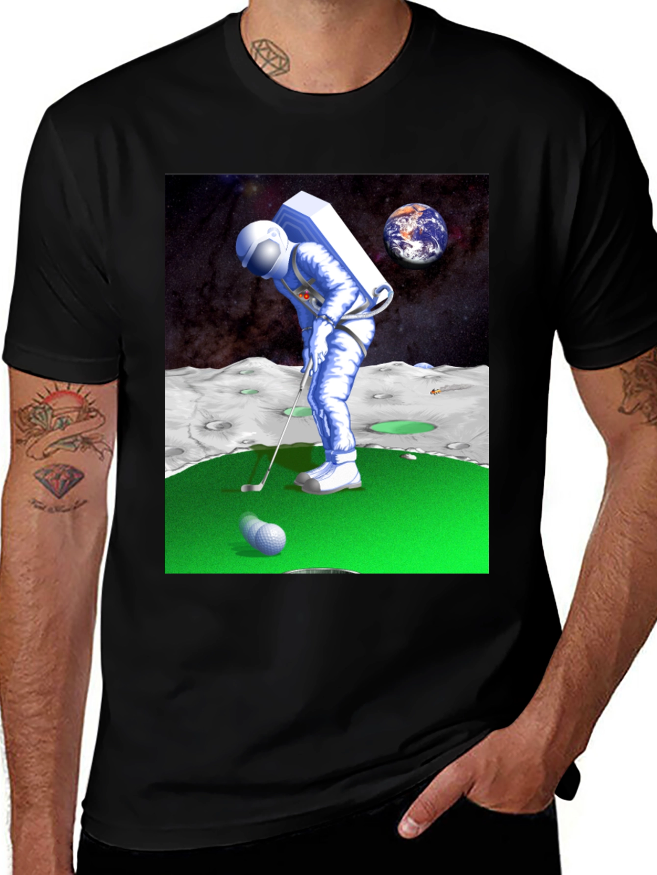 Variant 18 of Astronaut Golfing on the Moon T-Shirt - Novelty Tee