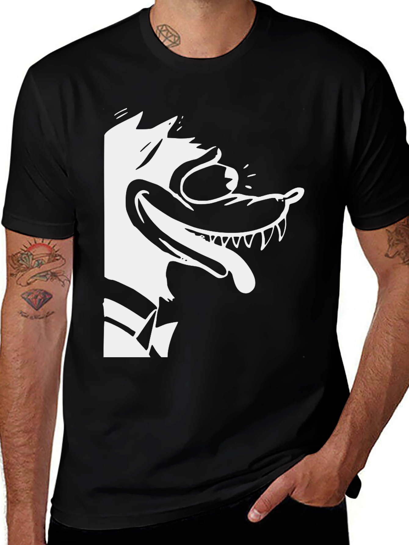 Variant 16 of Cartoon Character Graphic Black T-Shirt