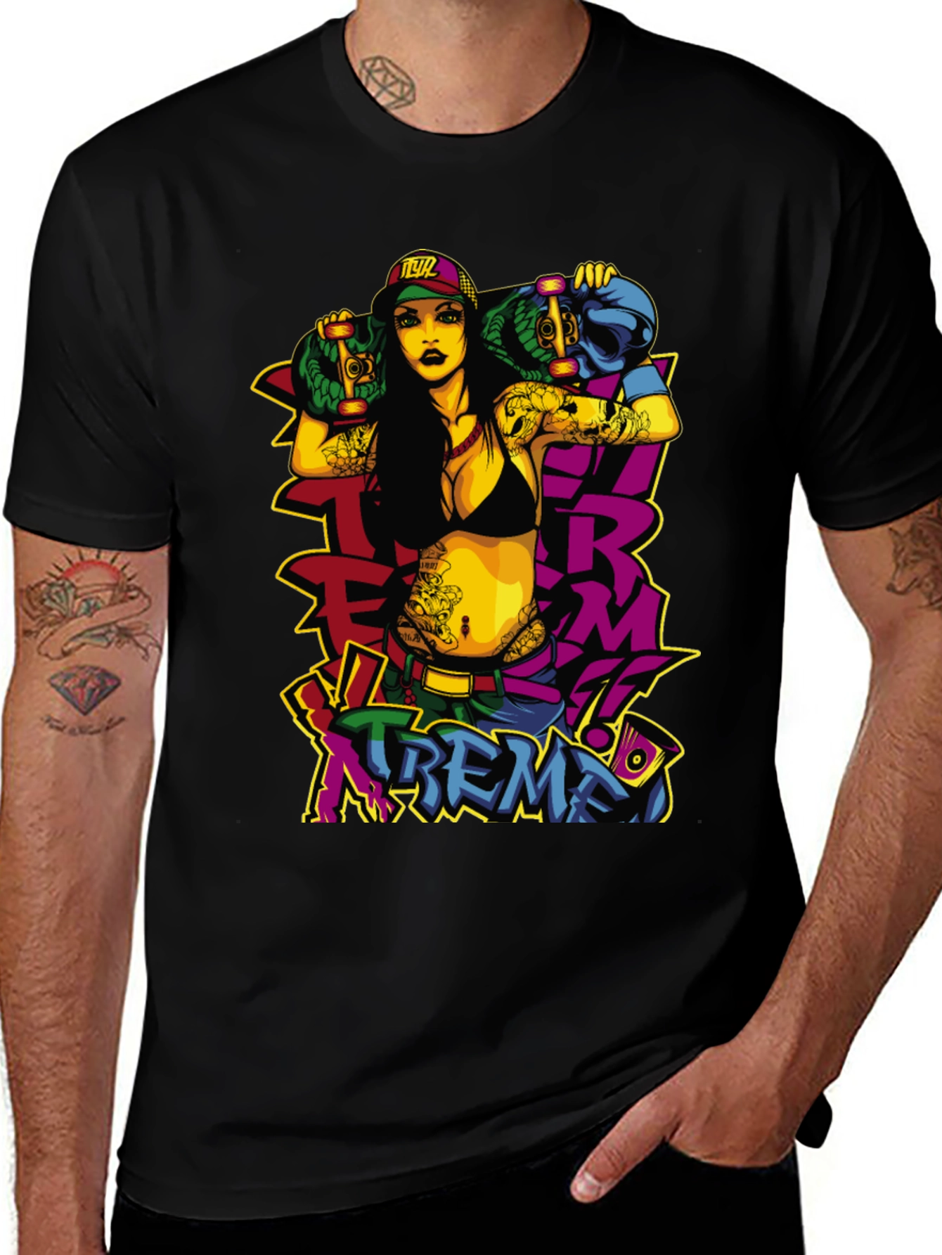 Black Edgy Skateboard Graphic Tee - XTREME Style main image